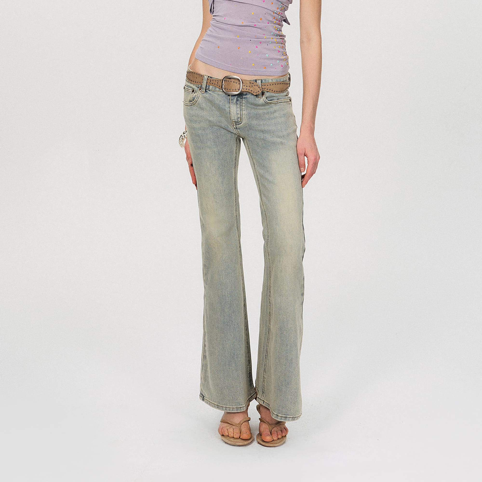 THE NEVERMORE Washed Low-Rise Flared Jeans