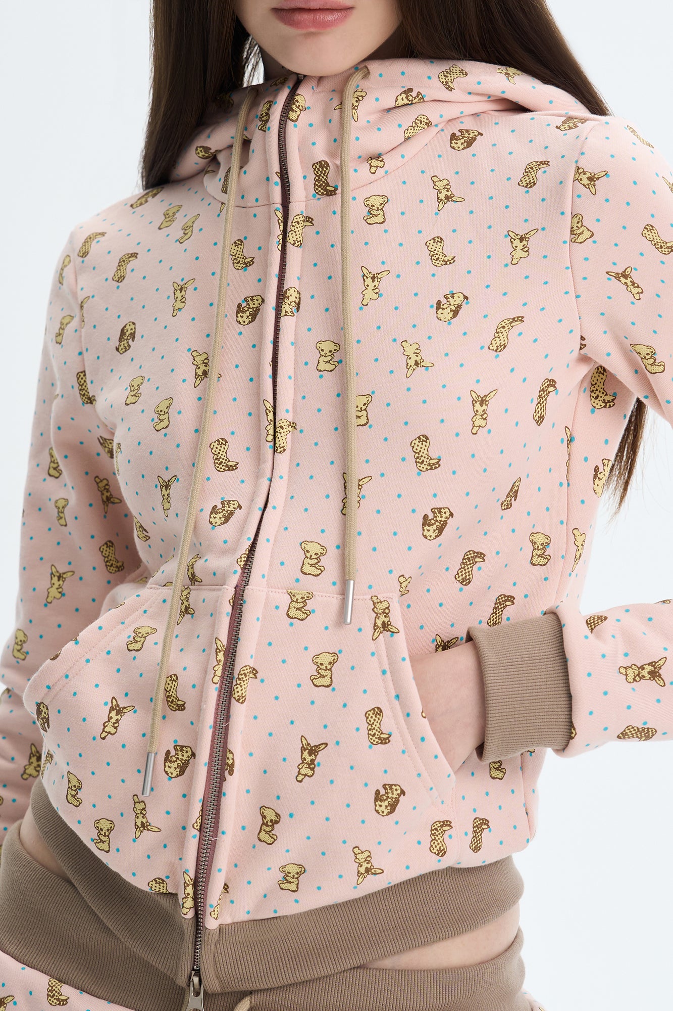 THE NEVERMORE Contrast-Waist Puppy Full-Print Zip Hoodie