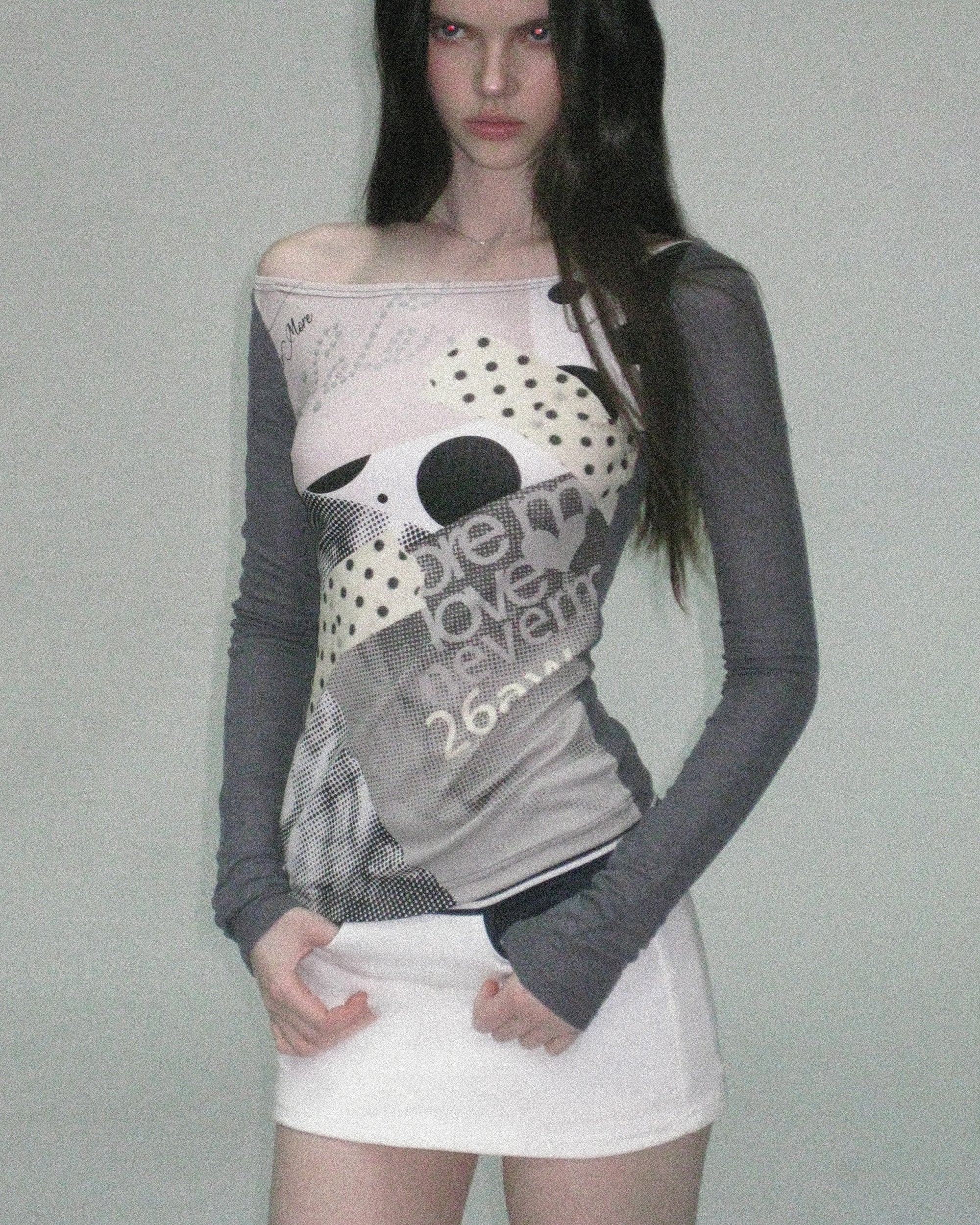 THE NEVERMORE Contrast Spliced Full-Print Long Sleeve Tee