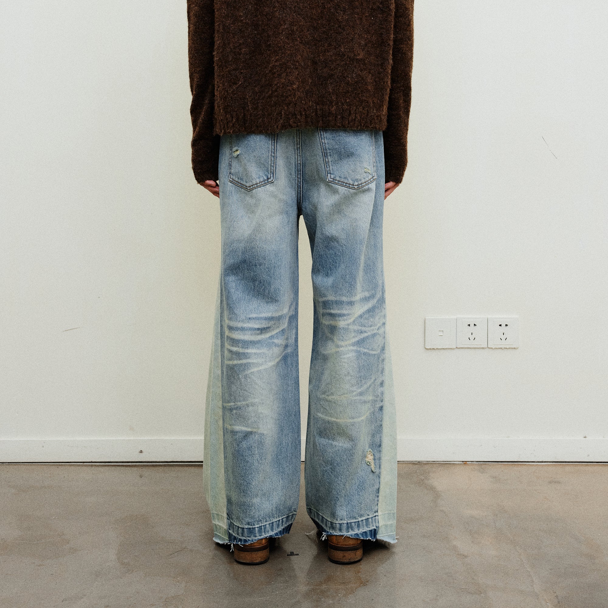 NEVERSEEZ Spliced Washed Whiskered Straight Jeans