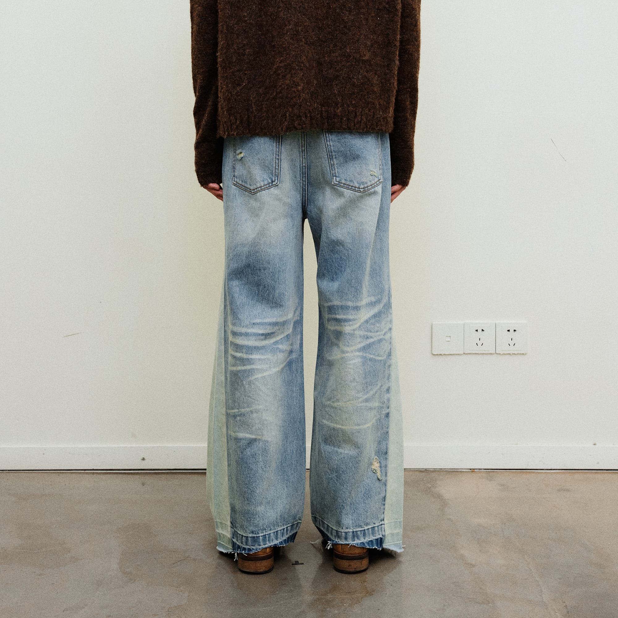 NEVERSEEZ Spliced Washed Whiskered Straight Jeans