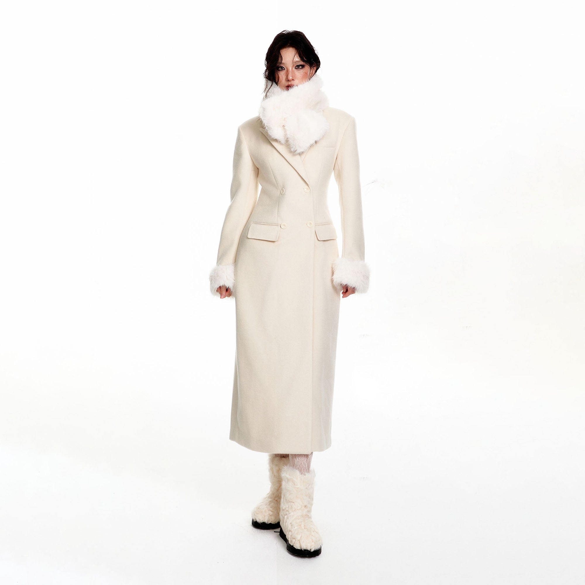 WHYNOTDANCE Faux-Fur Trim Hourglass Coat