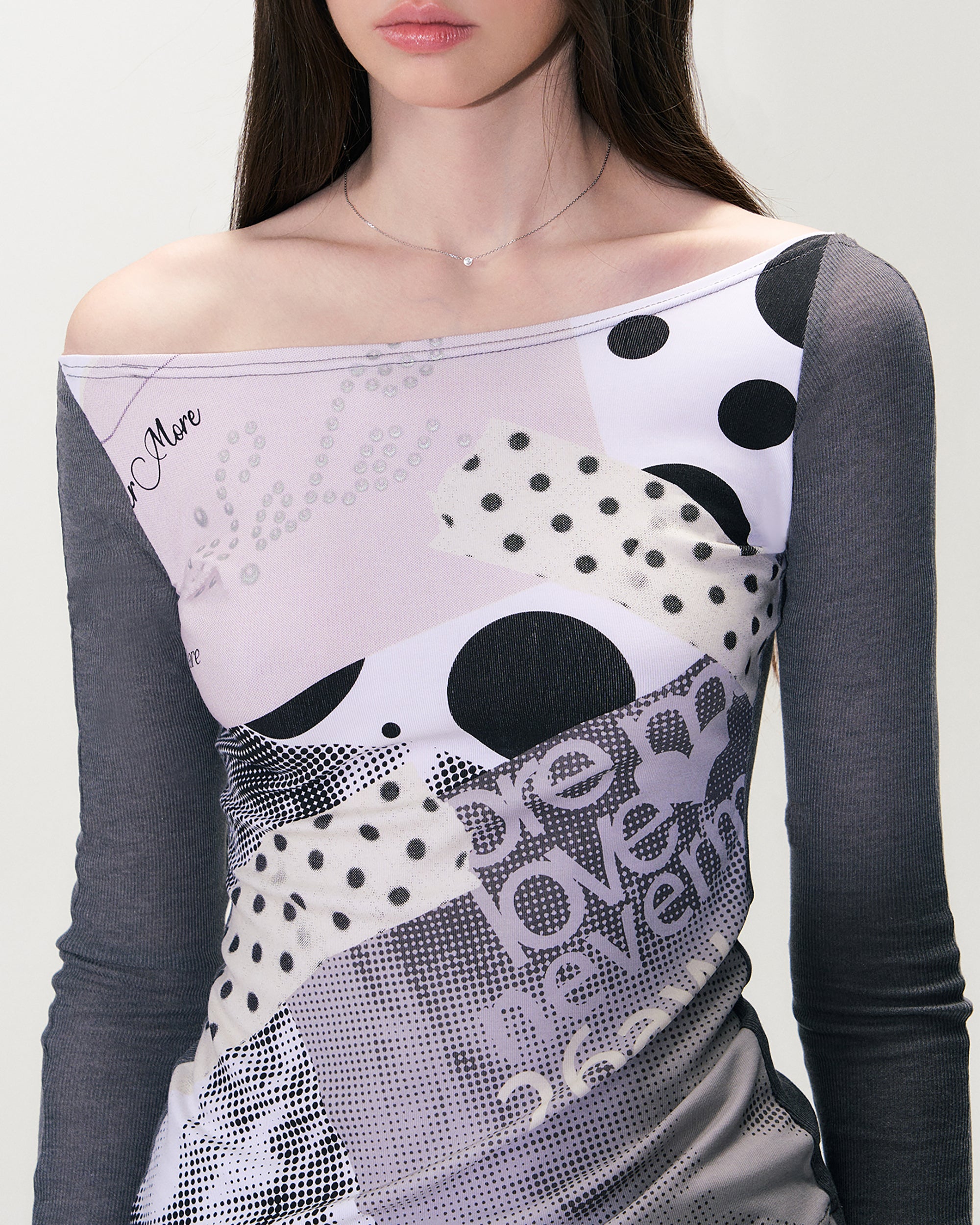 THE NEVERMORE Contrast Spliced Full-Print Long Sleeve Tee