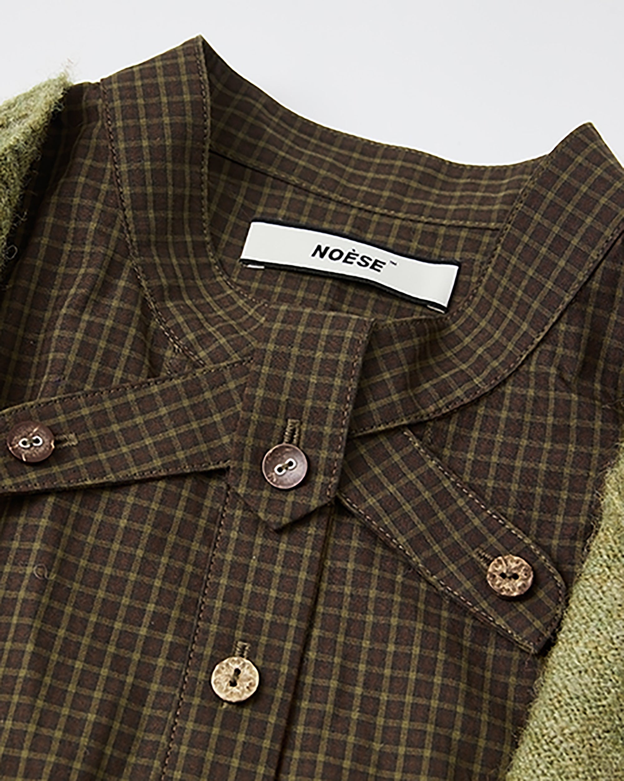 NOESE Faux Layer Checked Felt Patchwork Cardigan