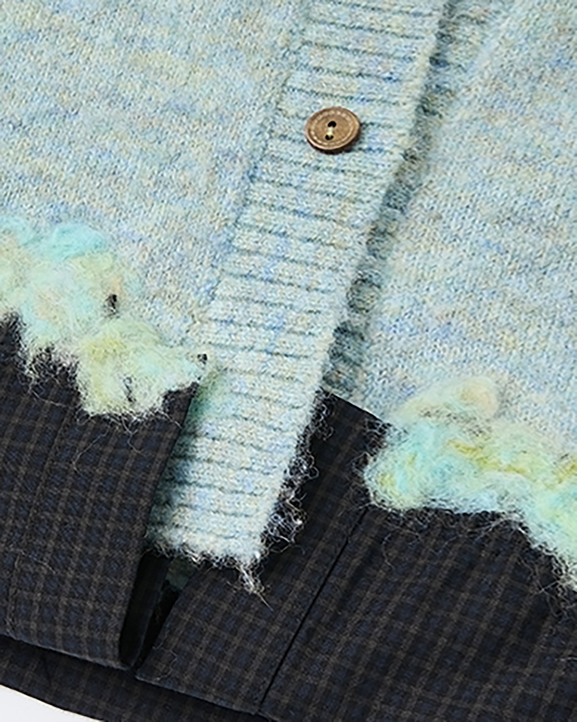 NOESE Faux Layer Checked Felt Patchwork Cardigan