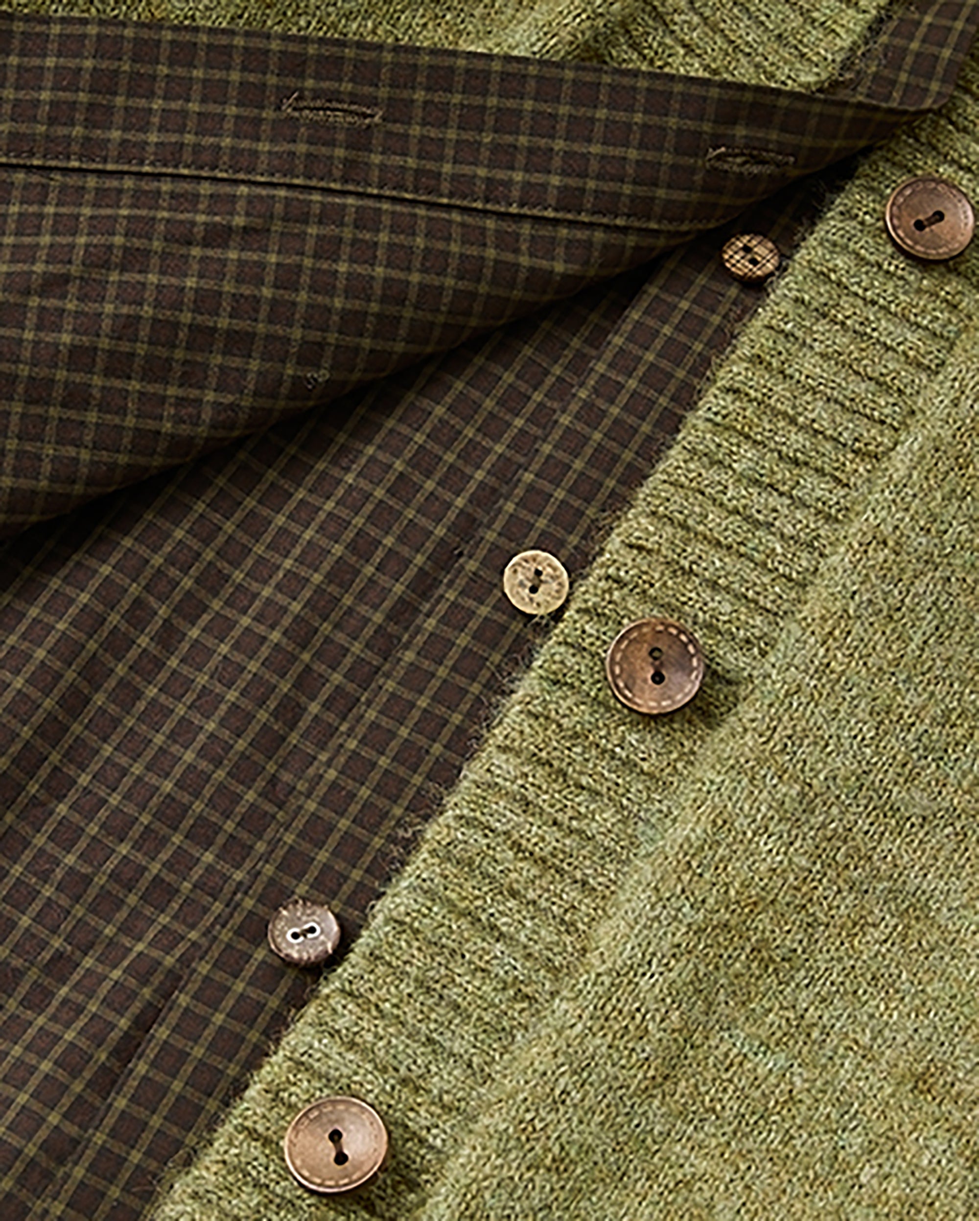 NOESE Faux Layer Checked Felt Patchwork Cardigan