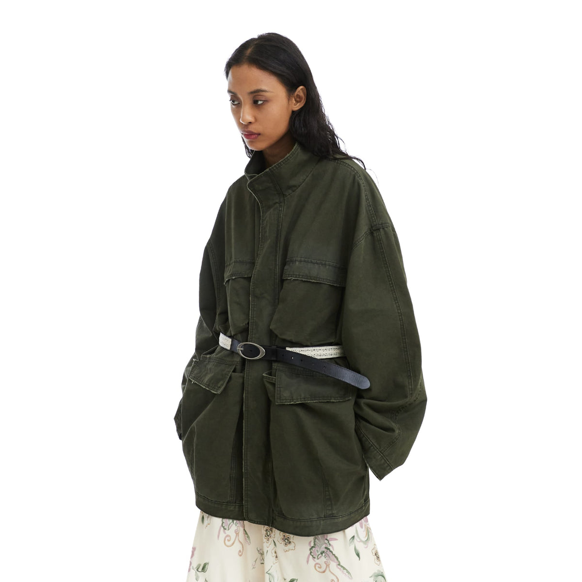 NEVERSEEZ Frayed Multi-Pocket Utility Jacket