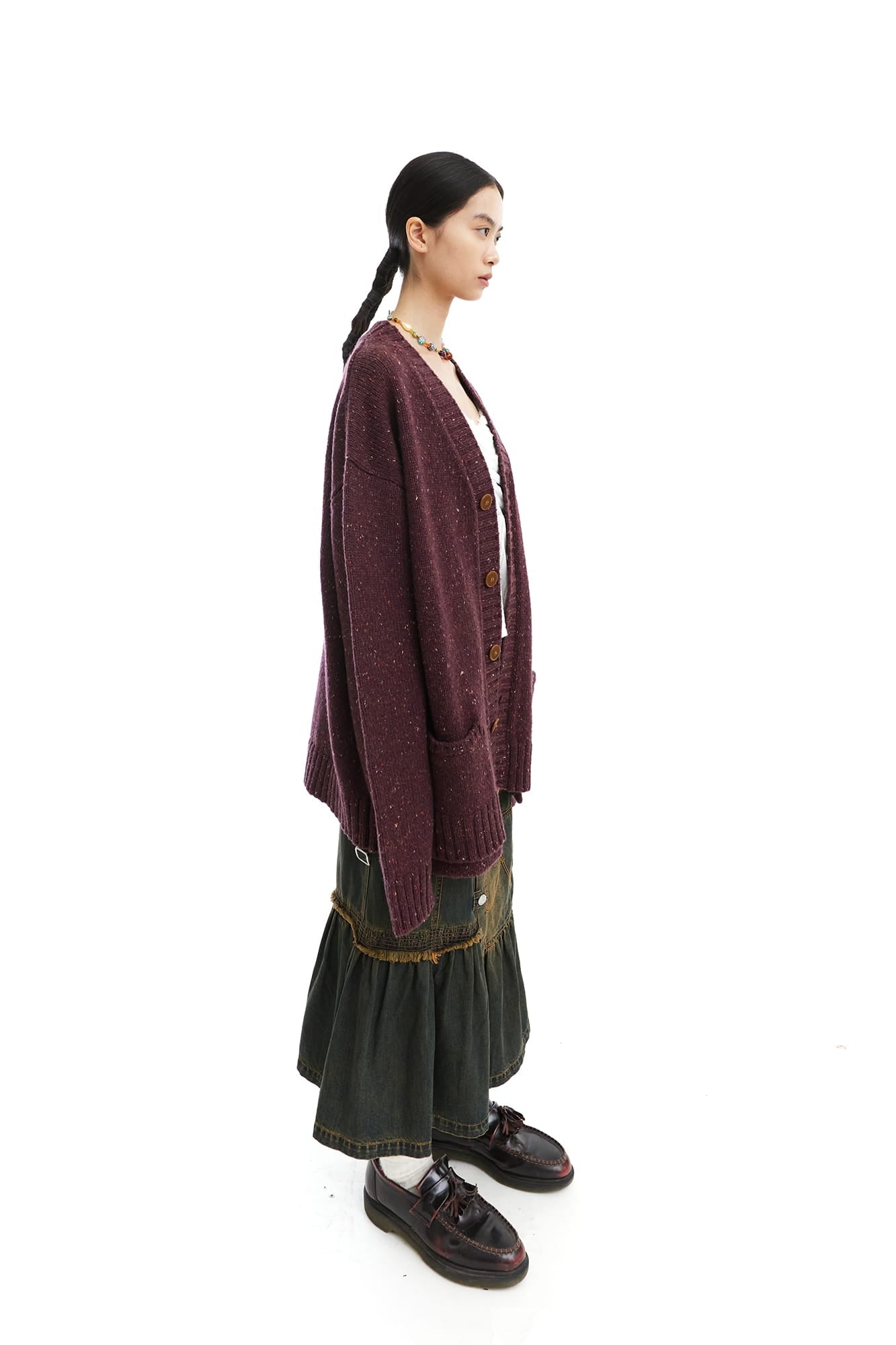NEVERSEEZ Flecked Knit Rib-Trim Cardigan