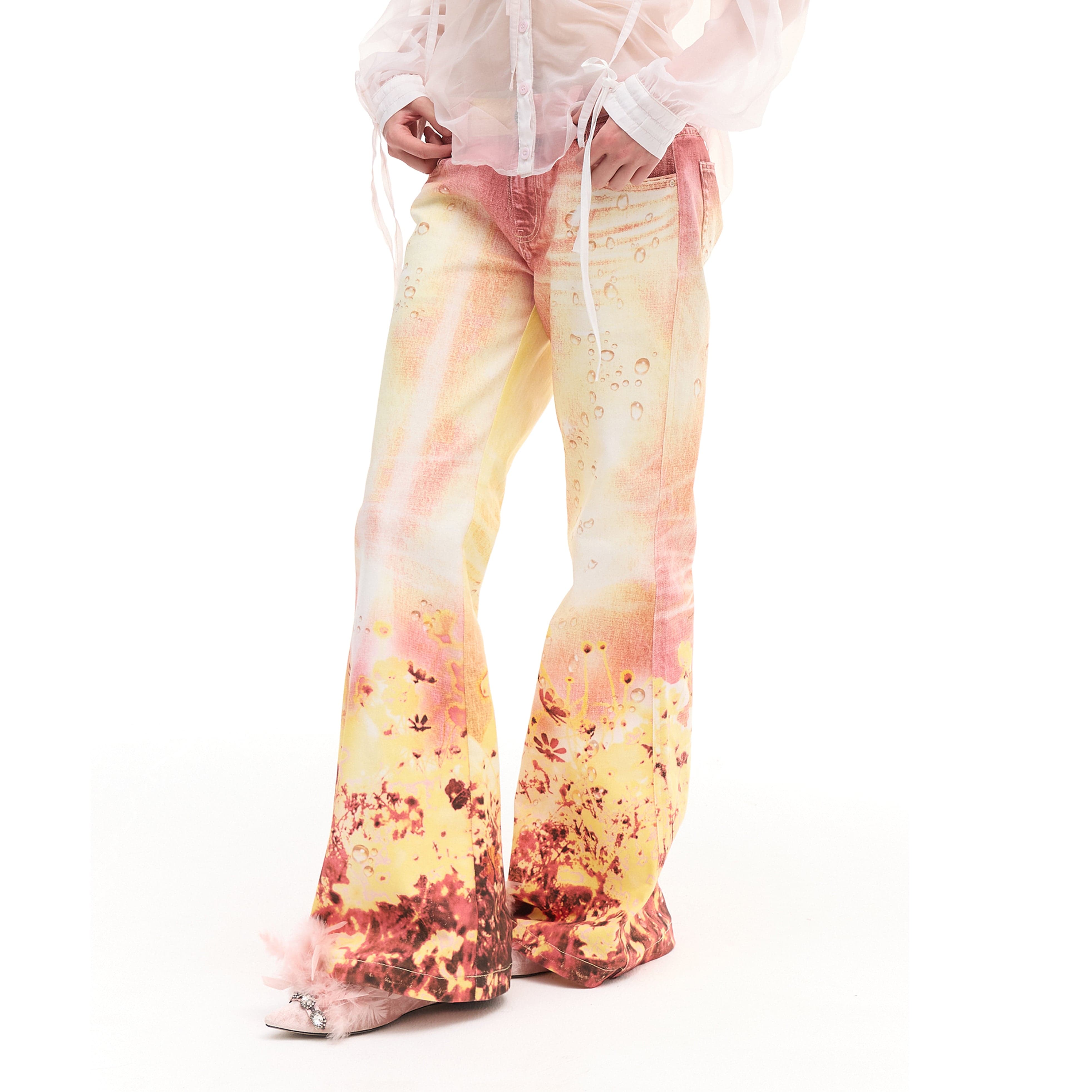 FAYCHUI Gradient Floral Full-Print Flared Pants