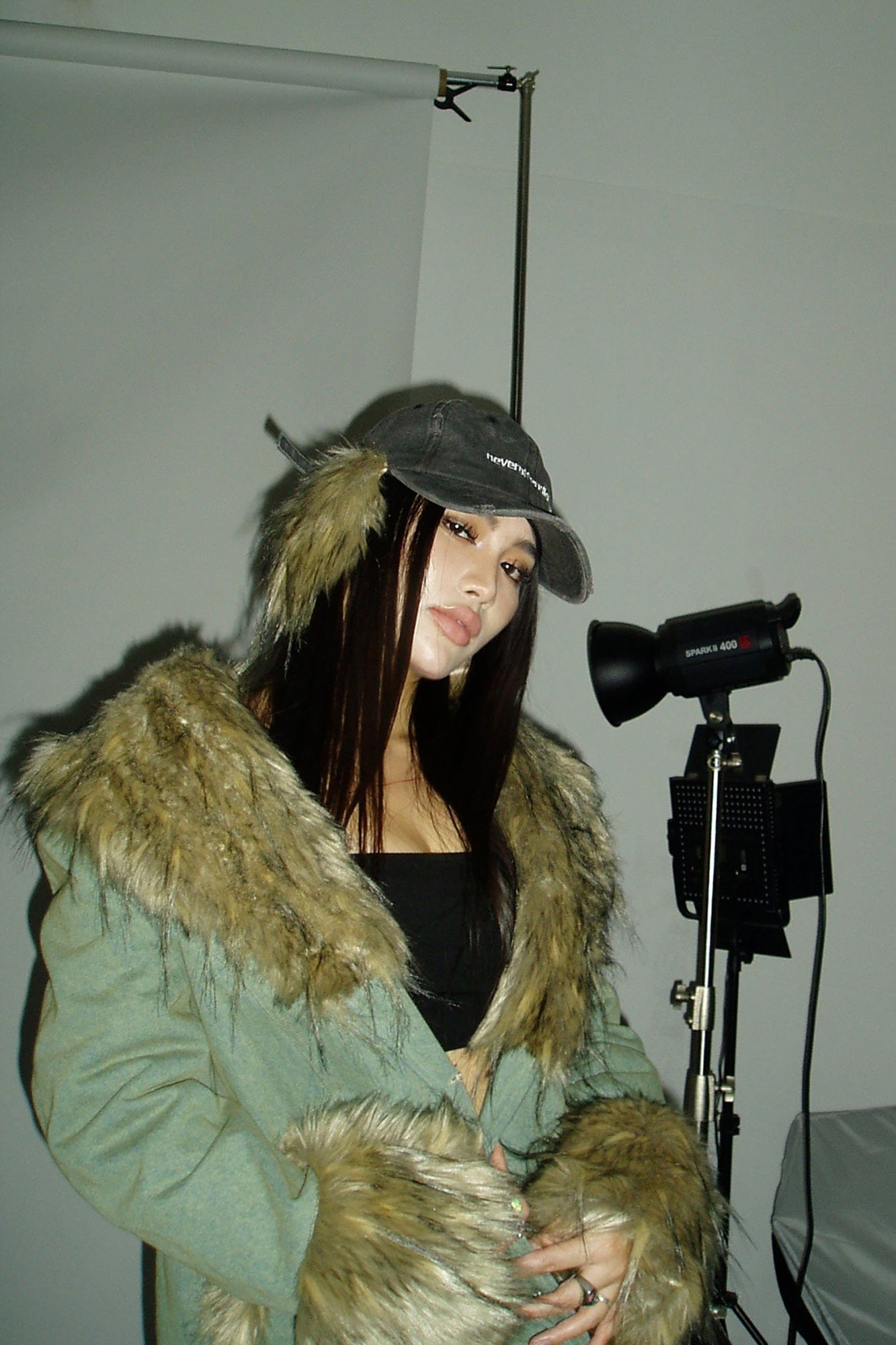 NEVER OFFEND L ANGEL Faux-Fur Ear Flaps Distressed Cap