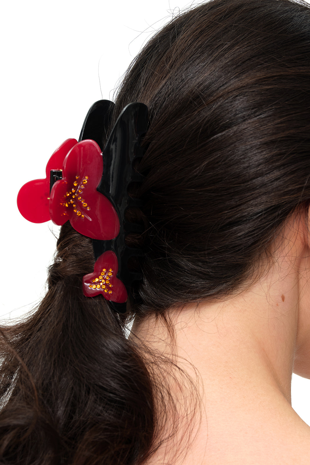 SCARLET SAGE Floral Crystal-Studded Acetate Claw Clip