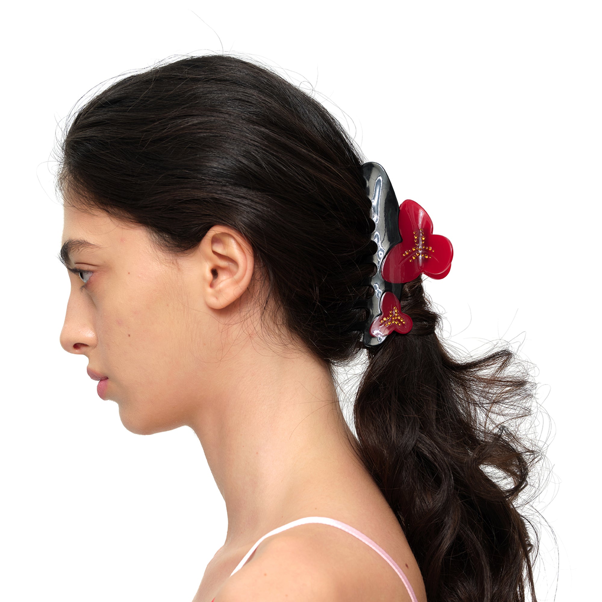 SCARLET SAGE Floral Crystal-Studded Acetate Claw Clip