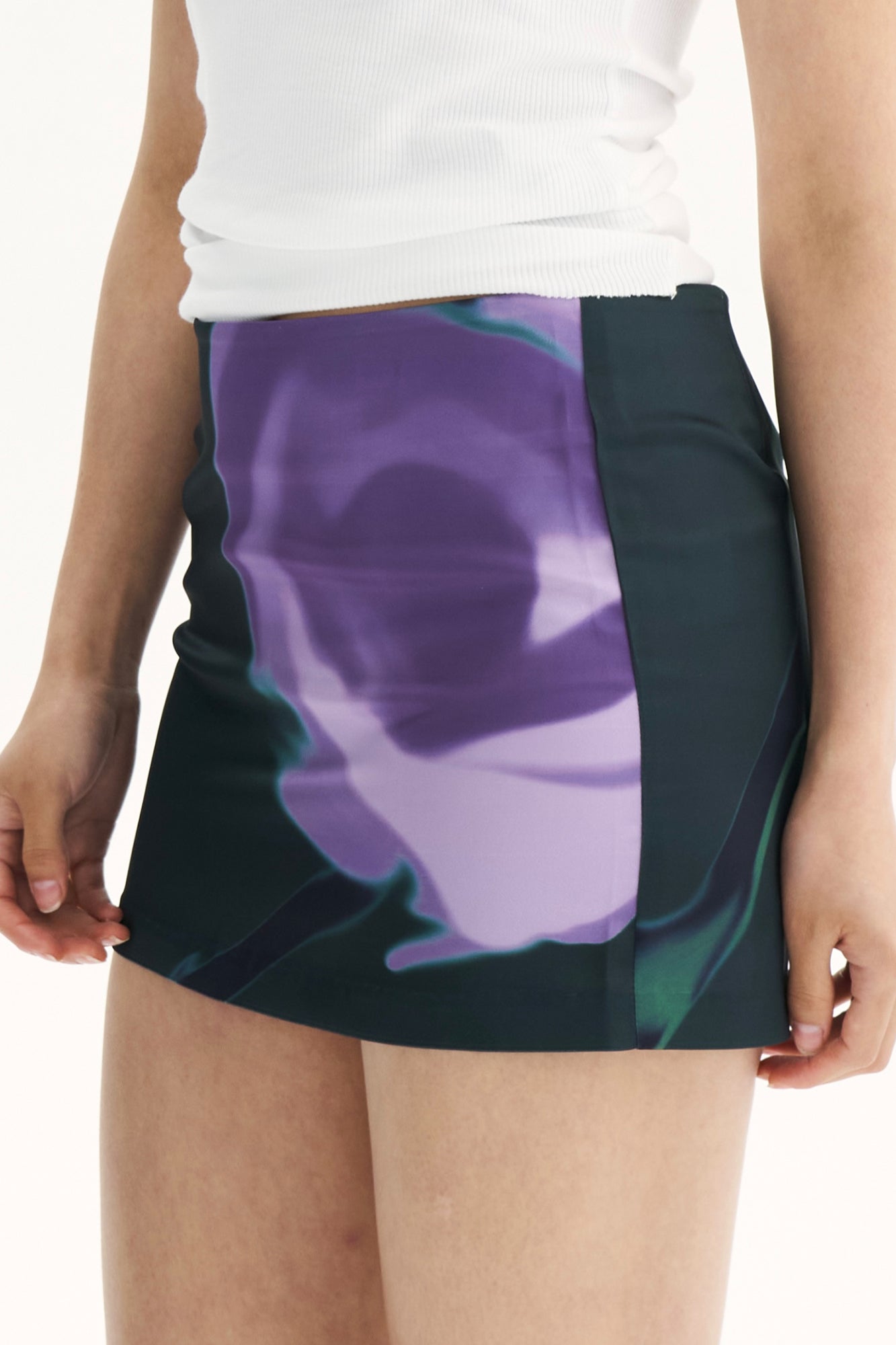 SCARLET SAGE Asymmetrical Floral Full-Print Mesh Top & Mini Skirt Set