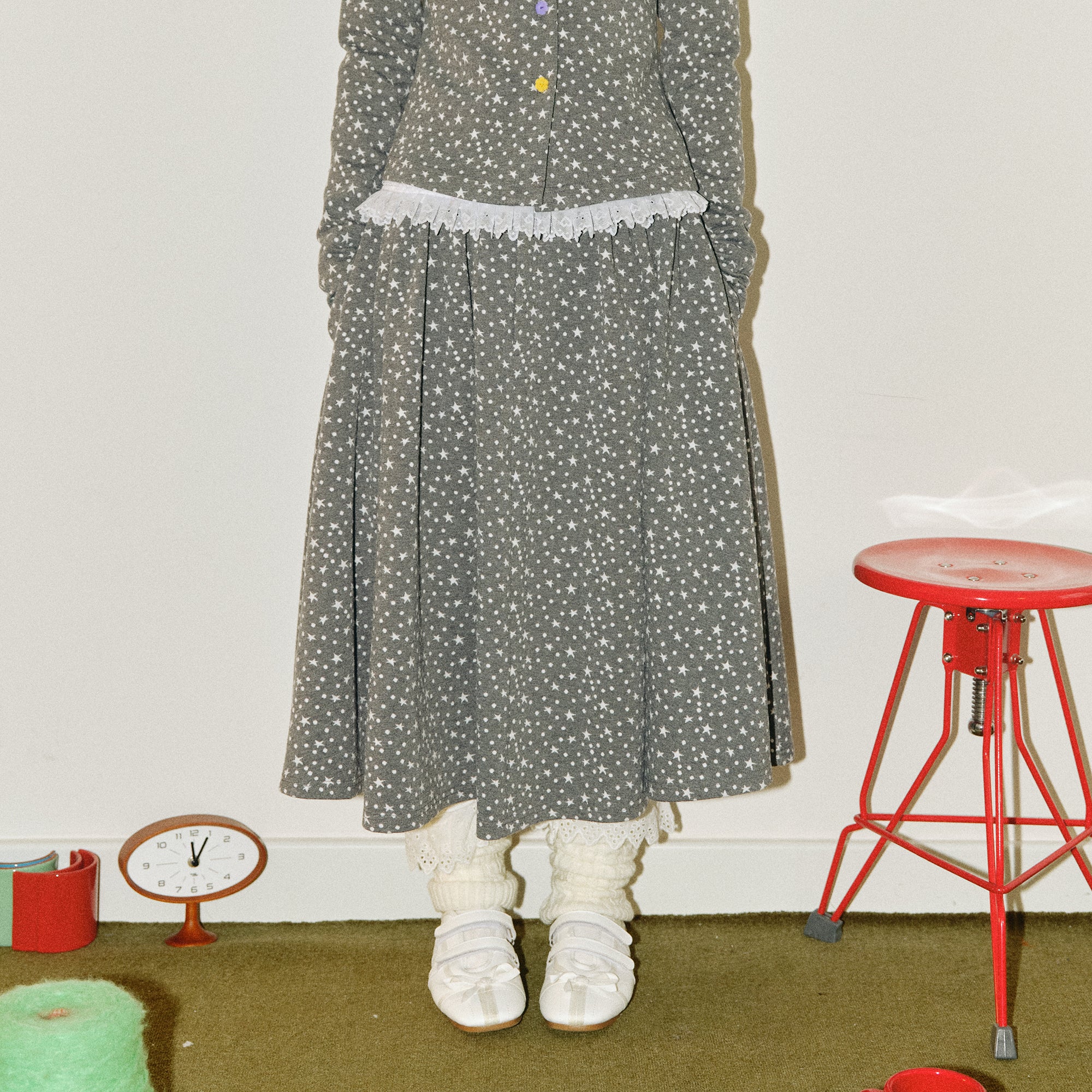 HAVEAMEAL Star Polka Dot Jacquard Knit Skirt