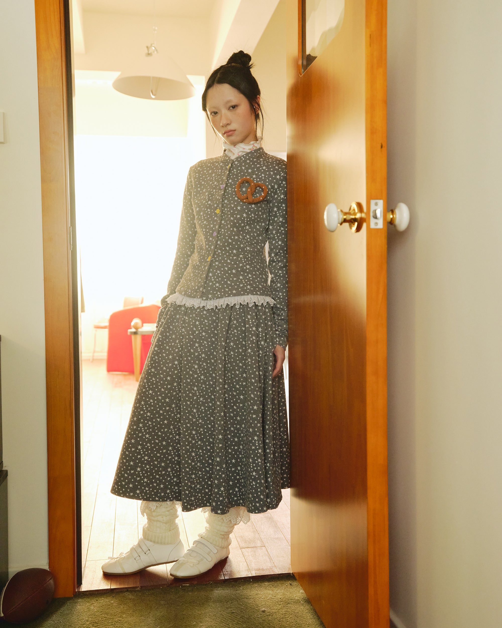 HAVEAMEAL Star Polka Dot Jacquard Knit Skirt