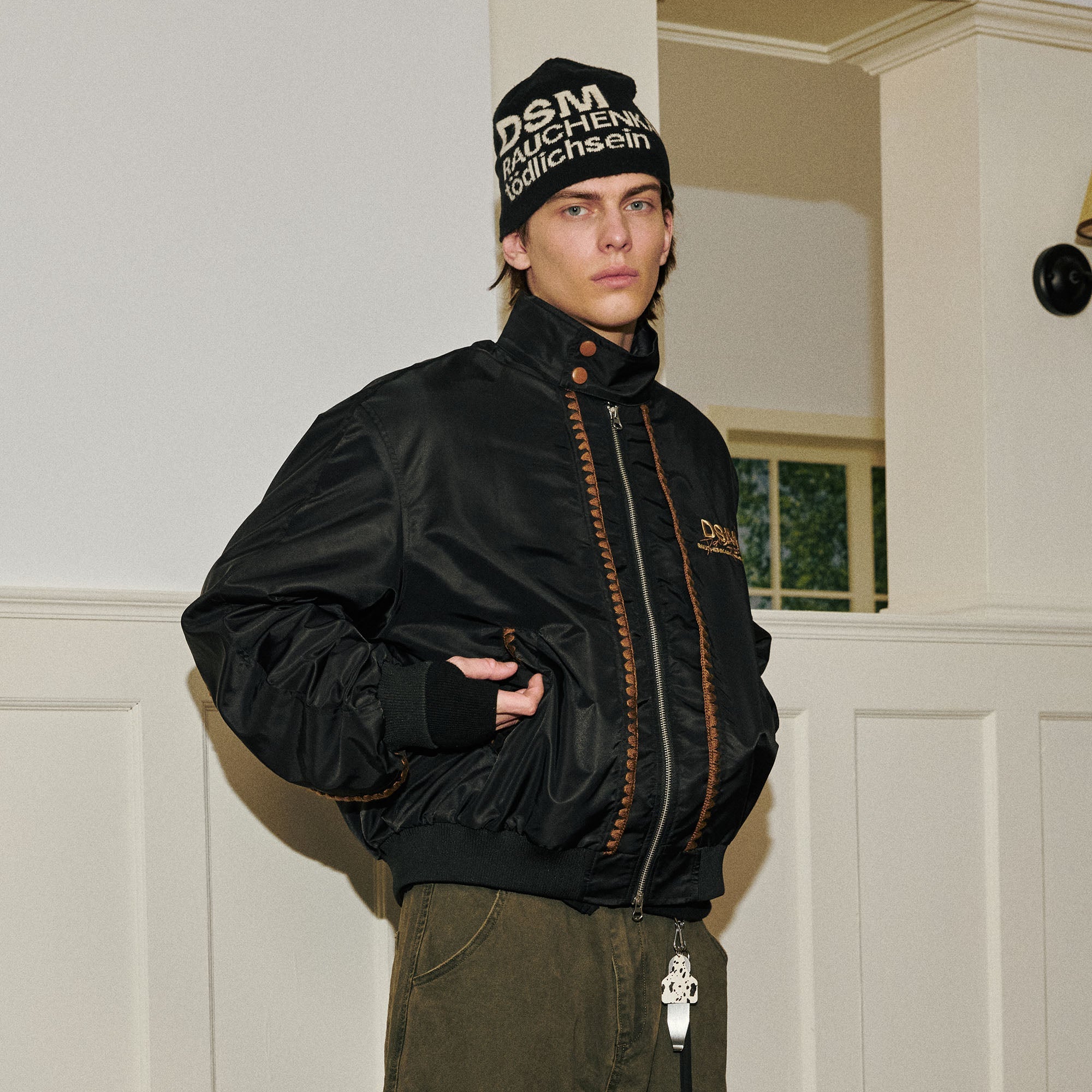 DONSMOKE Glossy Contrast Whipstitch Bomber Jacket