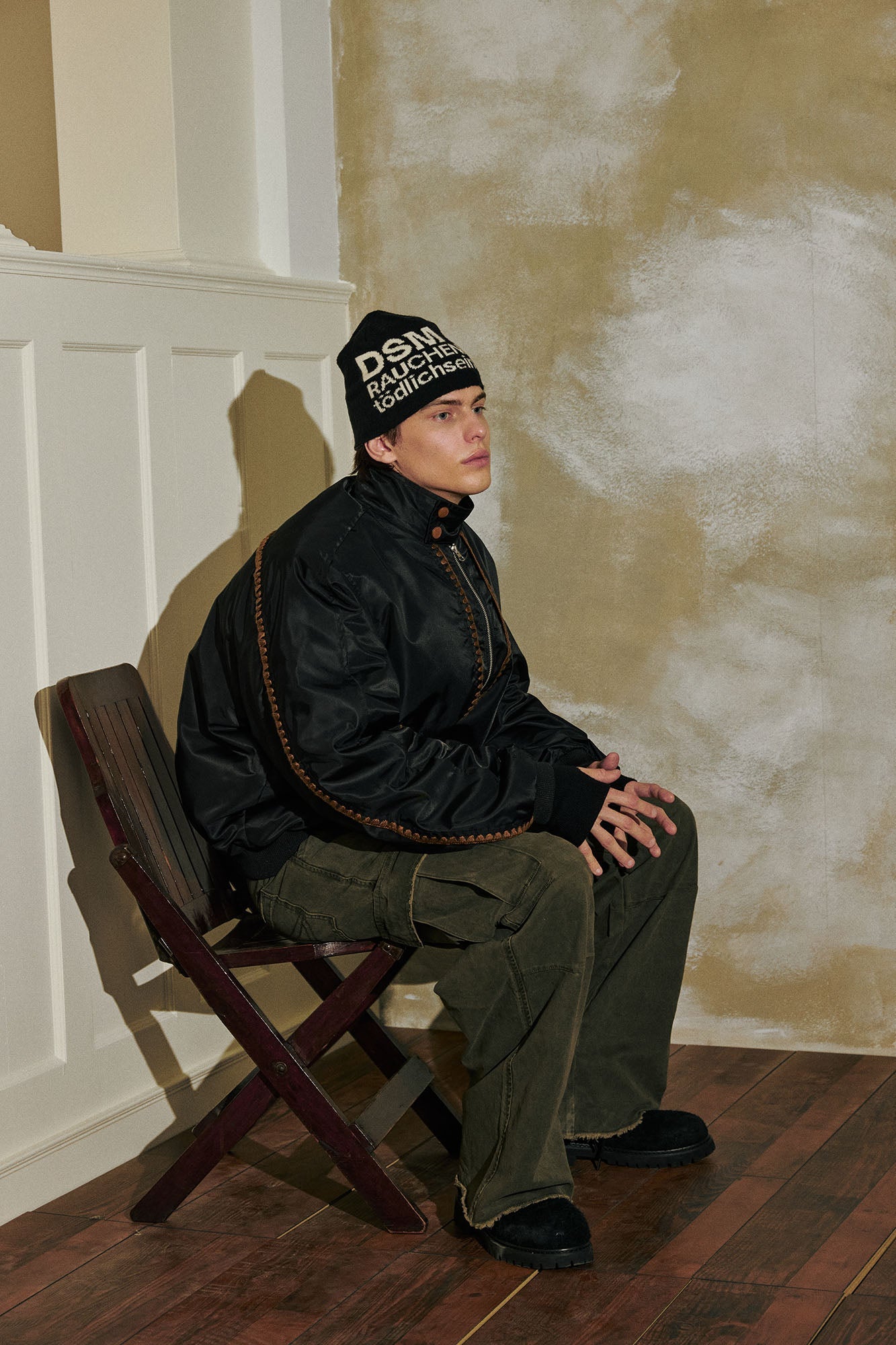 DONSMOKE Glossy Contrast Whipstitch Bomber Jacket