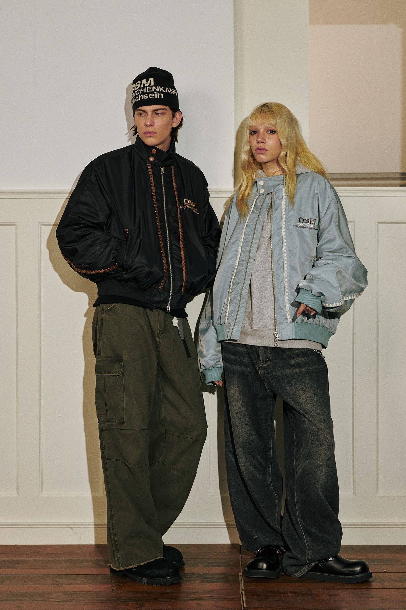 DONSMOKE Glossy Contrast Whipstitch Bomber Jacket