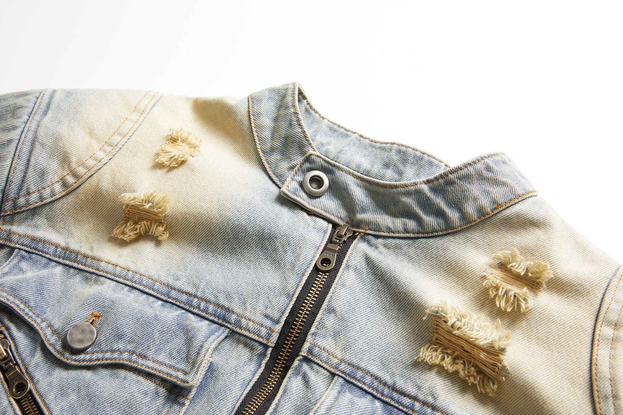 ERROR CODE ROBOT Distressed Washed Cropped Biker Denim Jacket