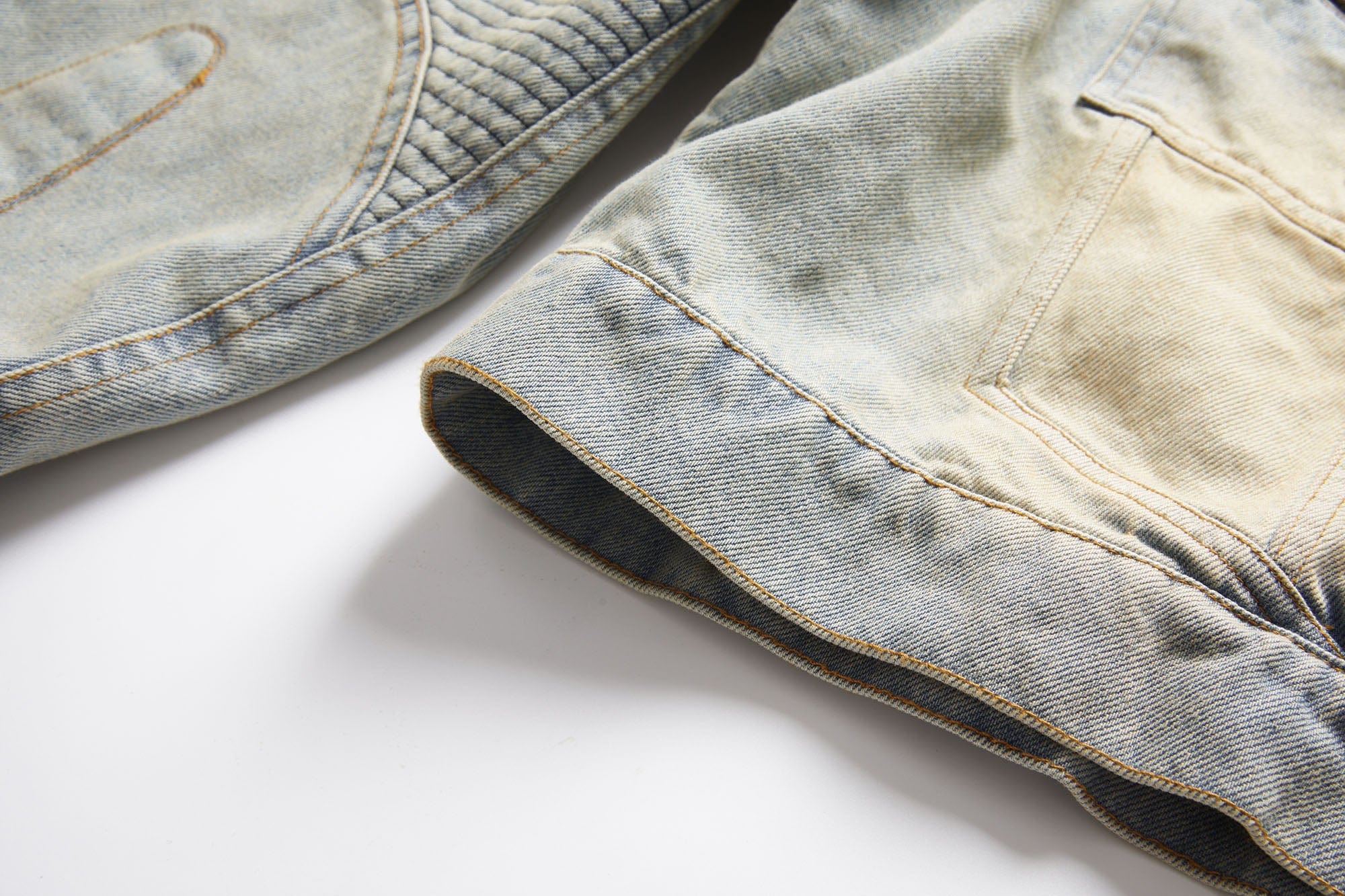 ERROR CODE ROBOT Distressed Washed Cropped Biker Denim Jacket