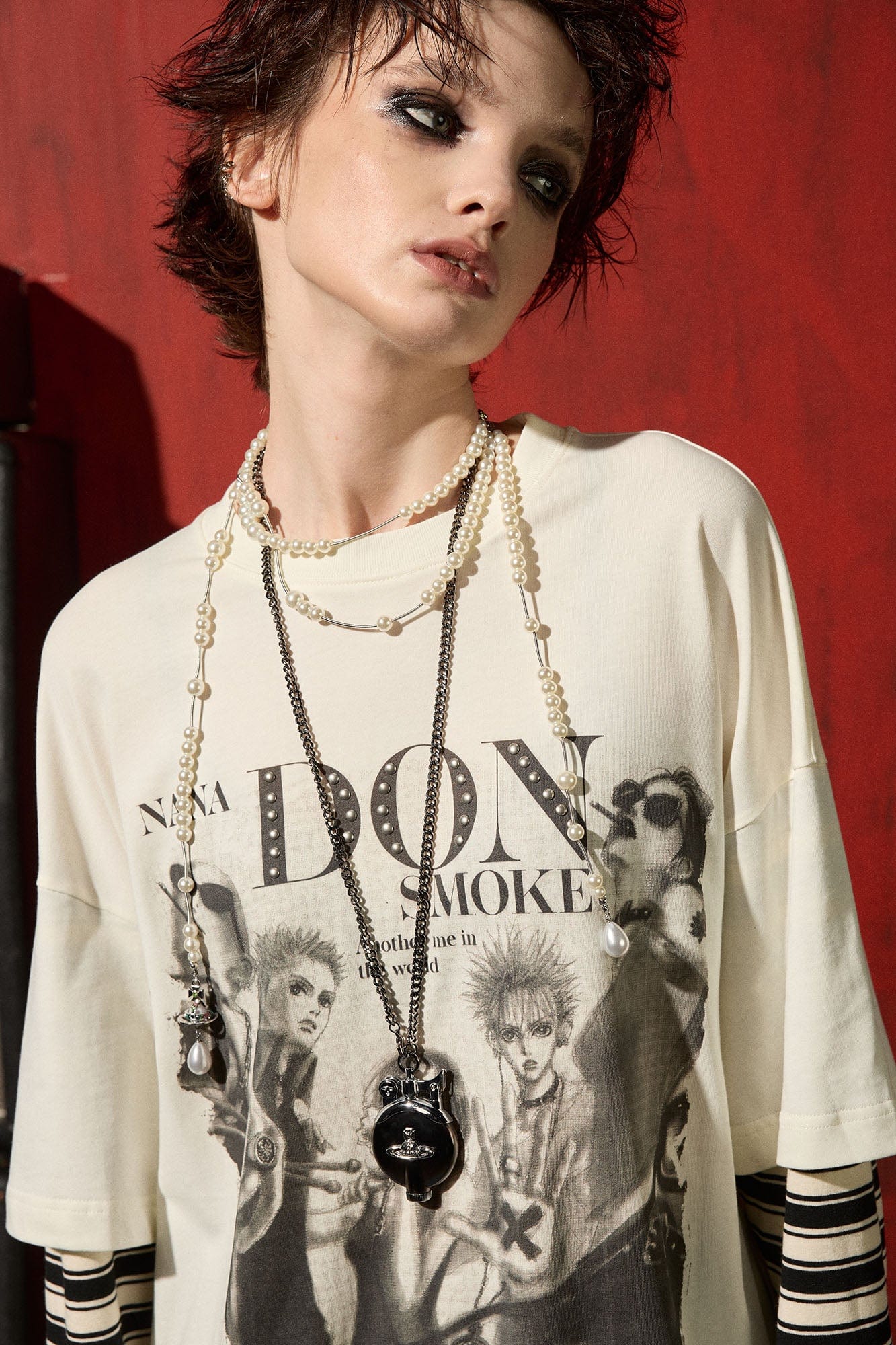 DONSMOKE×NANA Punk Striped Layered Long-Sleeve Tee