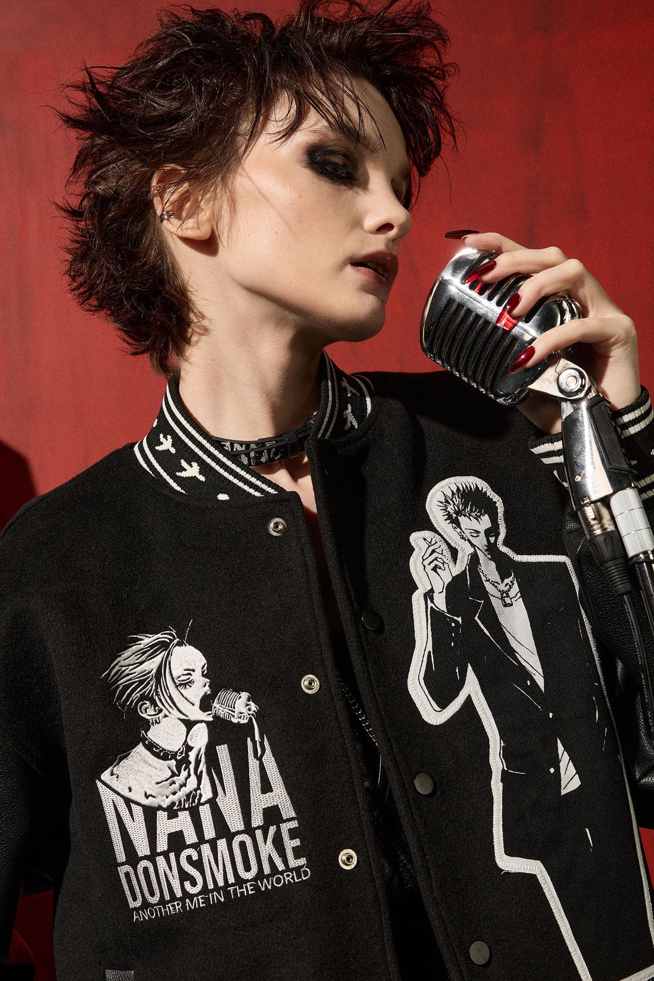 DONSMOKE × NANA PU Panel Anime Patch Varsity Jacket, premium urban and streetwear designers apparel on PROJECTISR.com, DONSMOKE × NANA