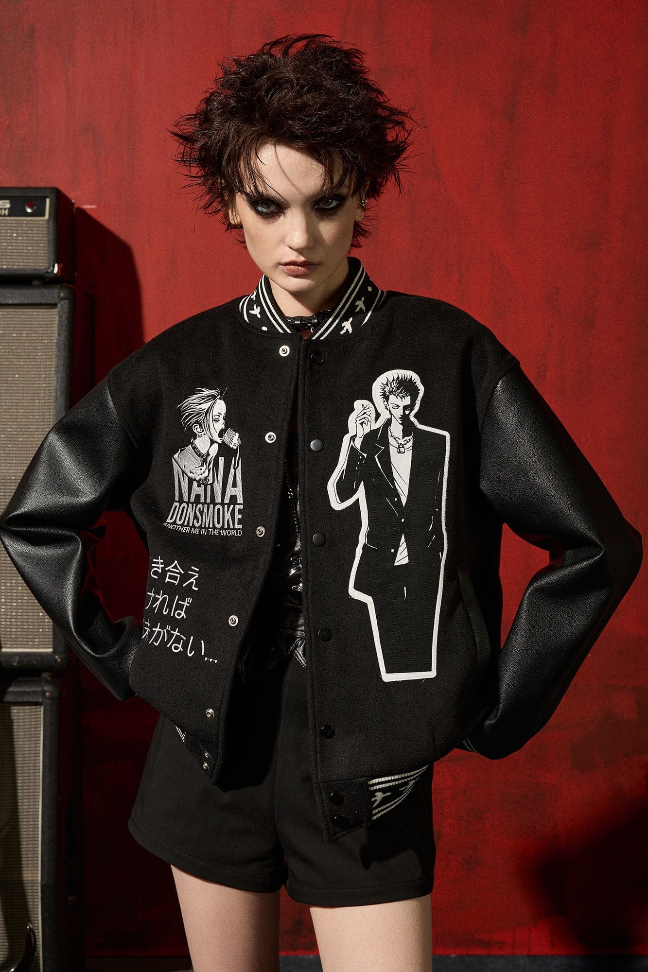 DONSMOKE × NANA PU Panel Anime Patch Varsity Jacket, premium urban and streetwear designers apparel on PROJECTISR.com, DONSMOKE × NANA