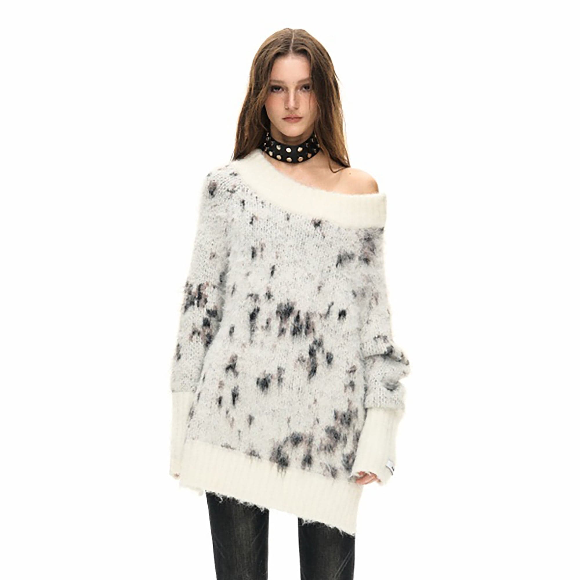 10AMSOTIIIIIIRED Convertible Off-Shoulder Brushed Oversized Sweater