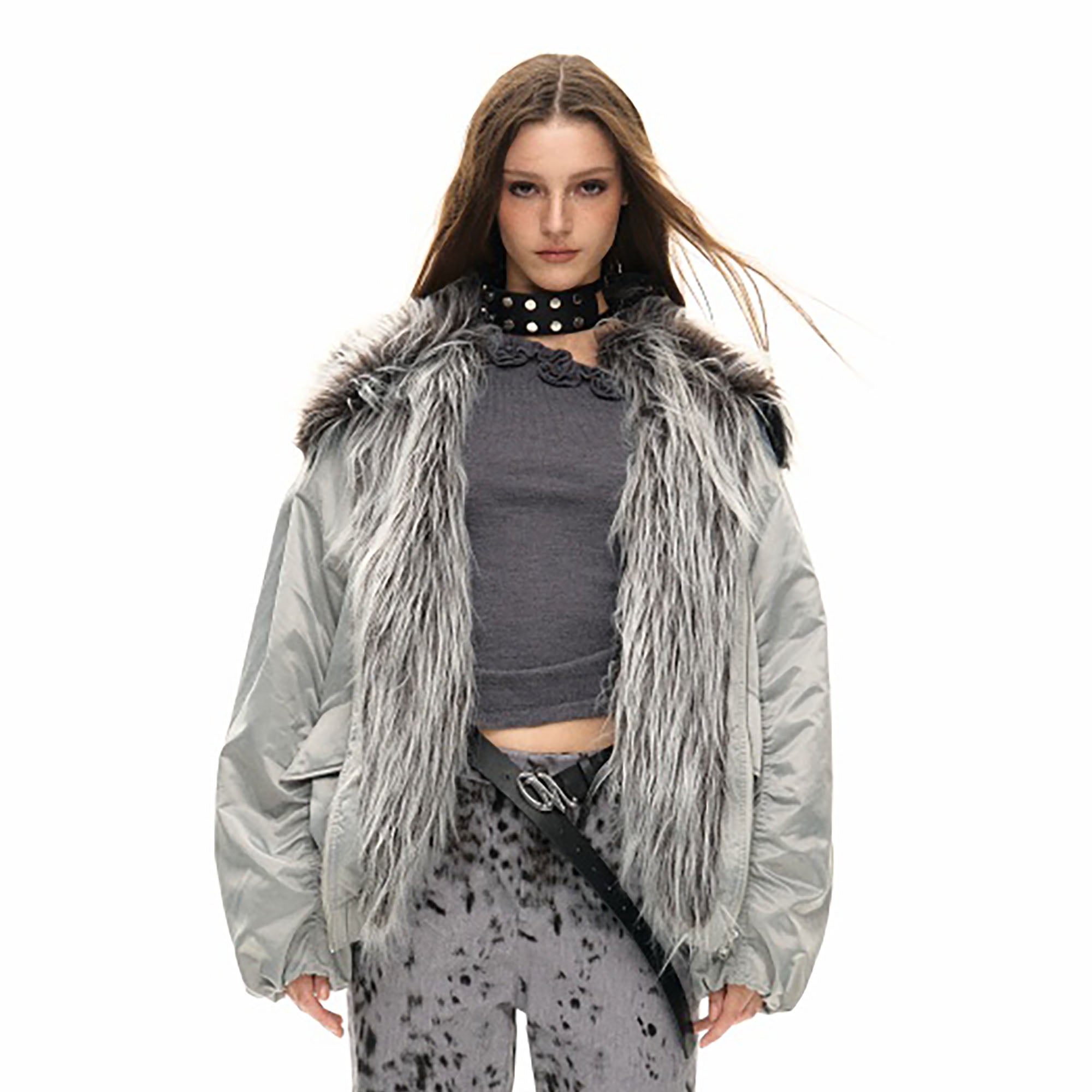 10AMSOTIIIIIIRED Detachable Faux Fur-Trim Glossy Down Jacket