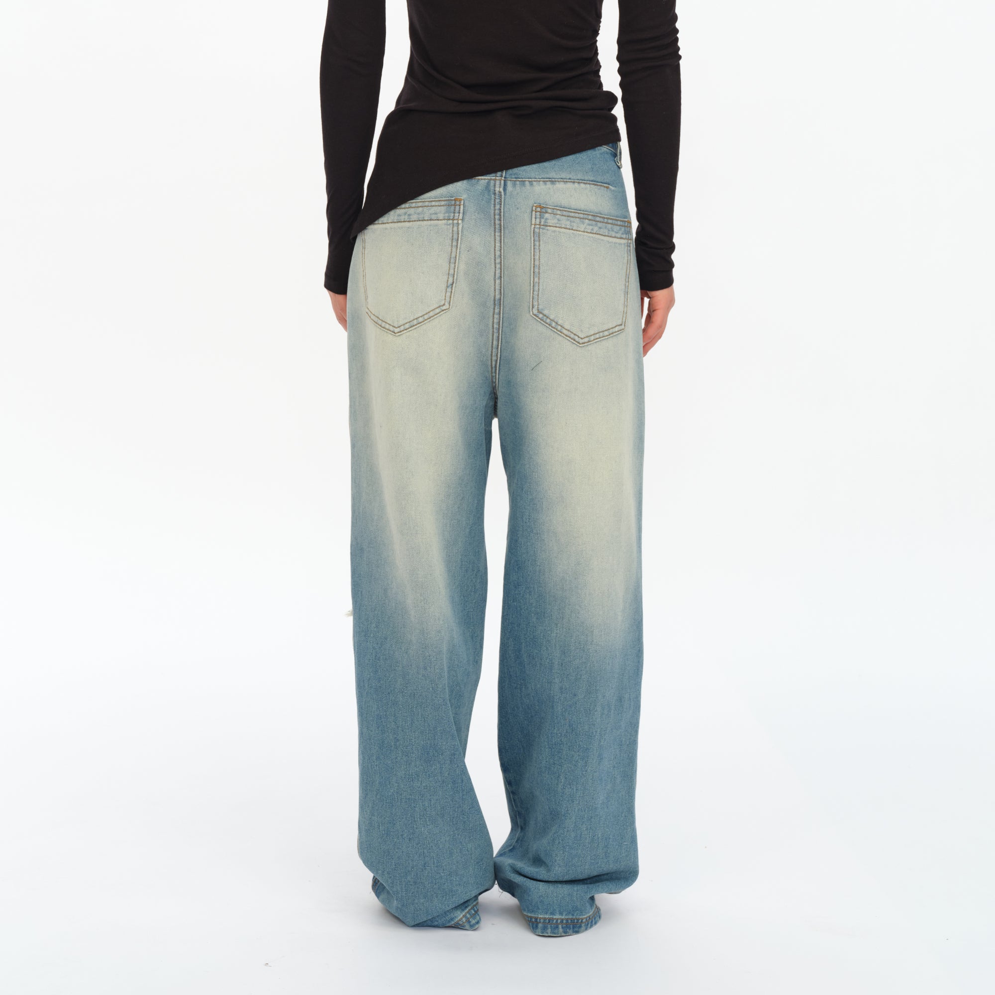 OINIMI Distressed Washed Wide-Leg Jeans