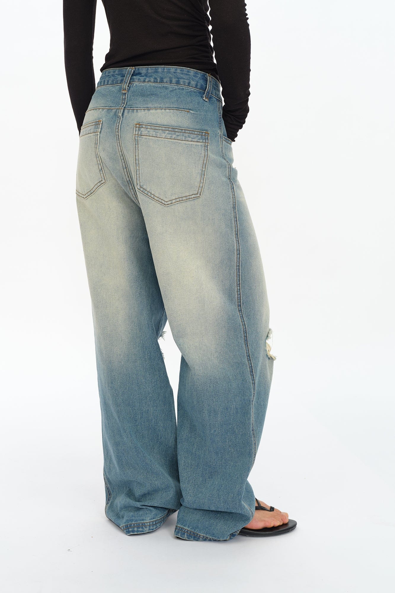 OINIMI Distressed Washed Wide-Leg Jeans