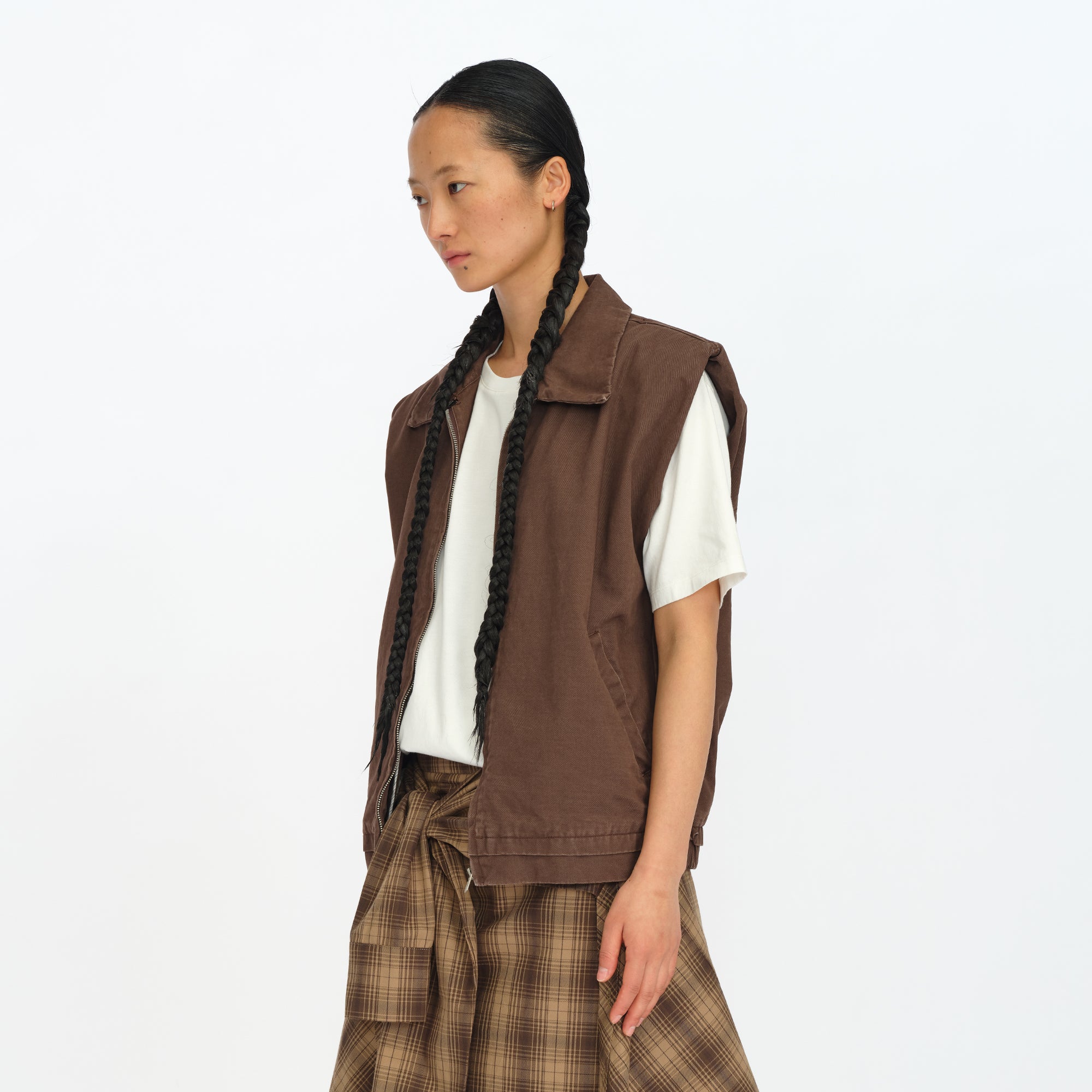 OINIMI Shoulder-Padded Twill Zip Vest
