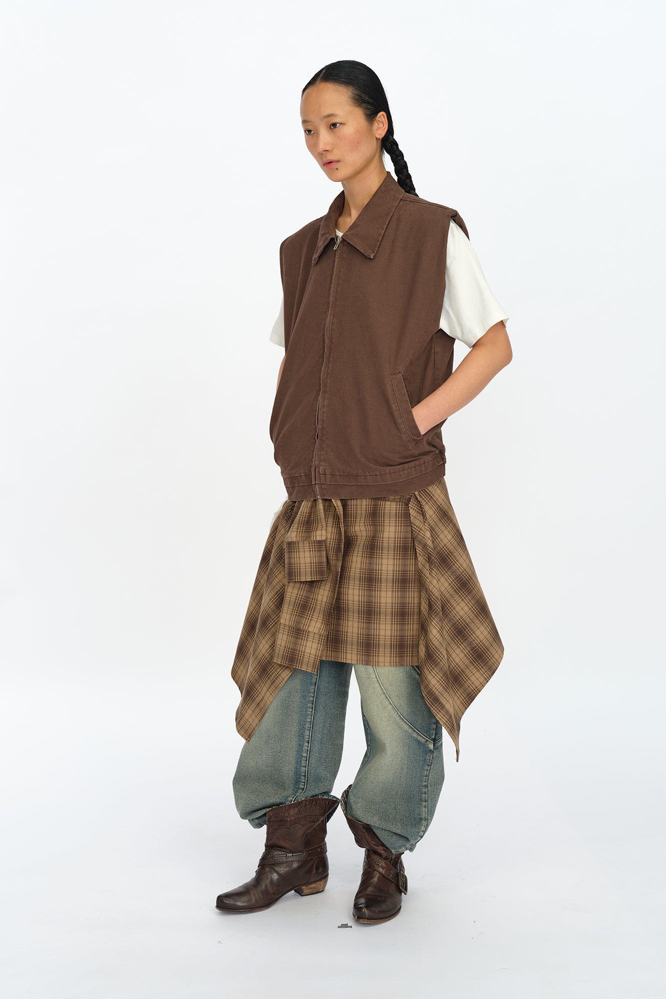 OINIMI Shoulder-Padded Twill Zip Vest