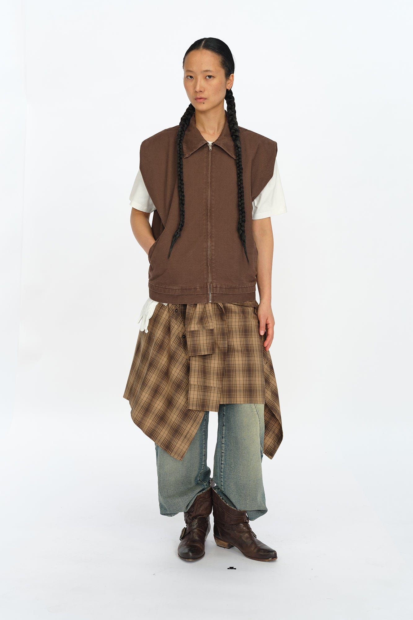 OINIMI Shoulder-Padded Twill Zip Vest