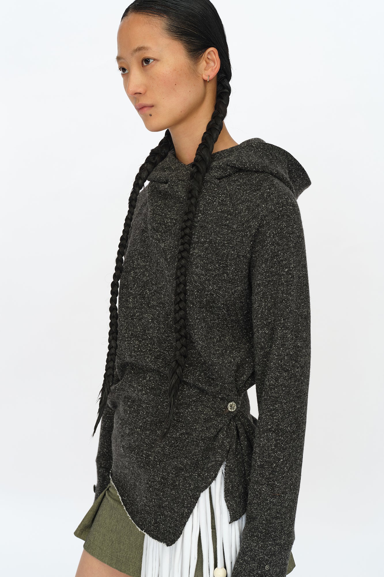 OINIMI Asymmetrical Cinched Speckled Hoodie