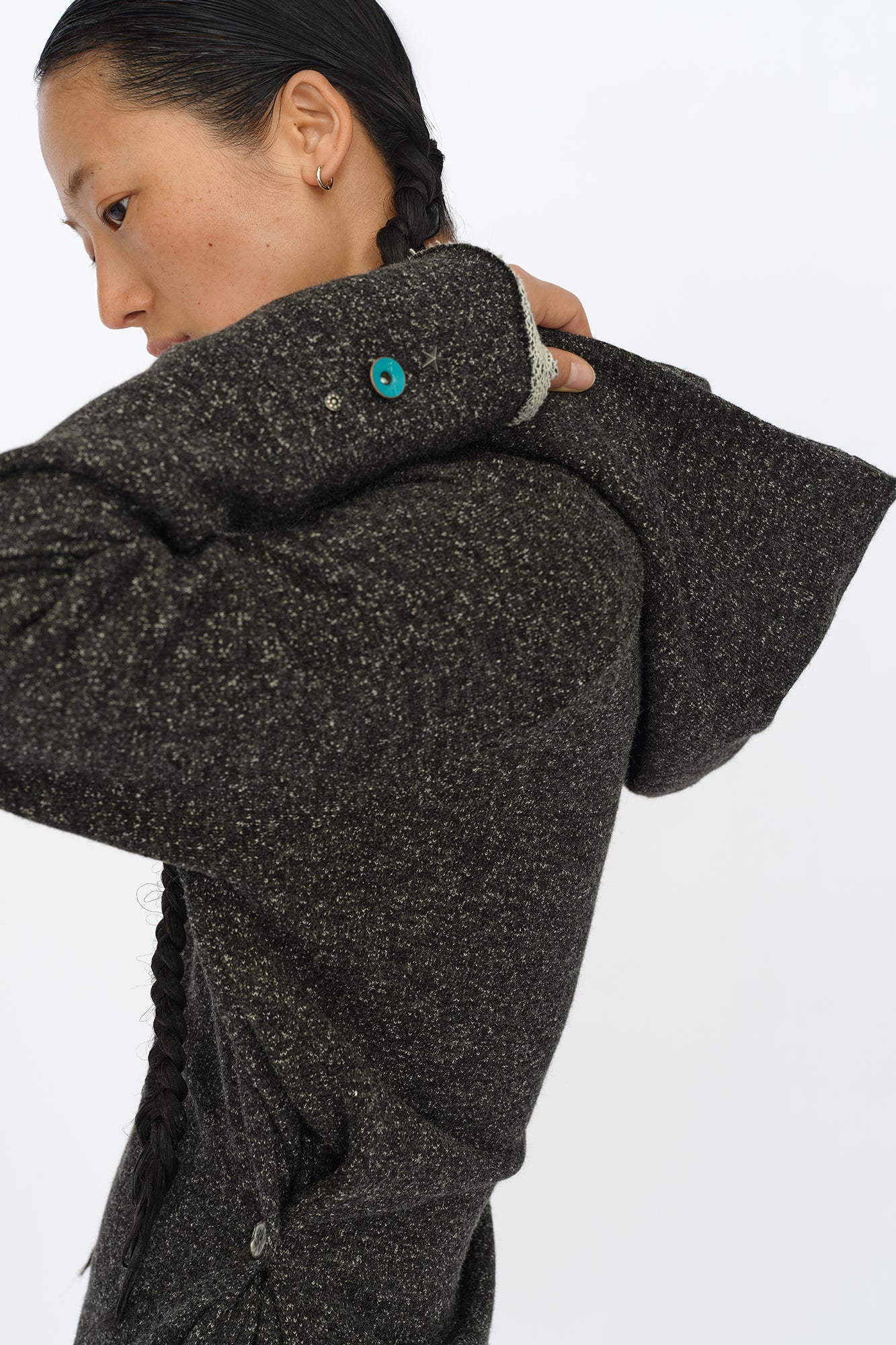 OINIMI Asymmetrical Cinched Speckled Hoodie