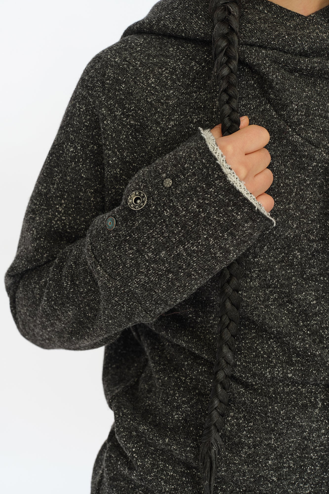 OINIMI Asymmetrical Cinched Speckled Hoodie