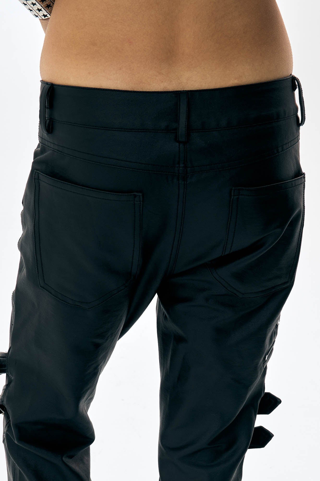 DND4DES×Faychui Waxed Strapped Flared Pants, premium urban and streetwear designers apparel on PROJECTISR.com, DND4DES