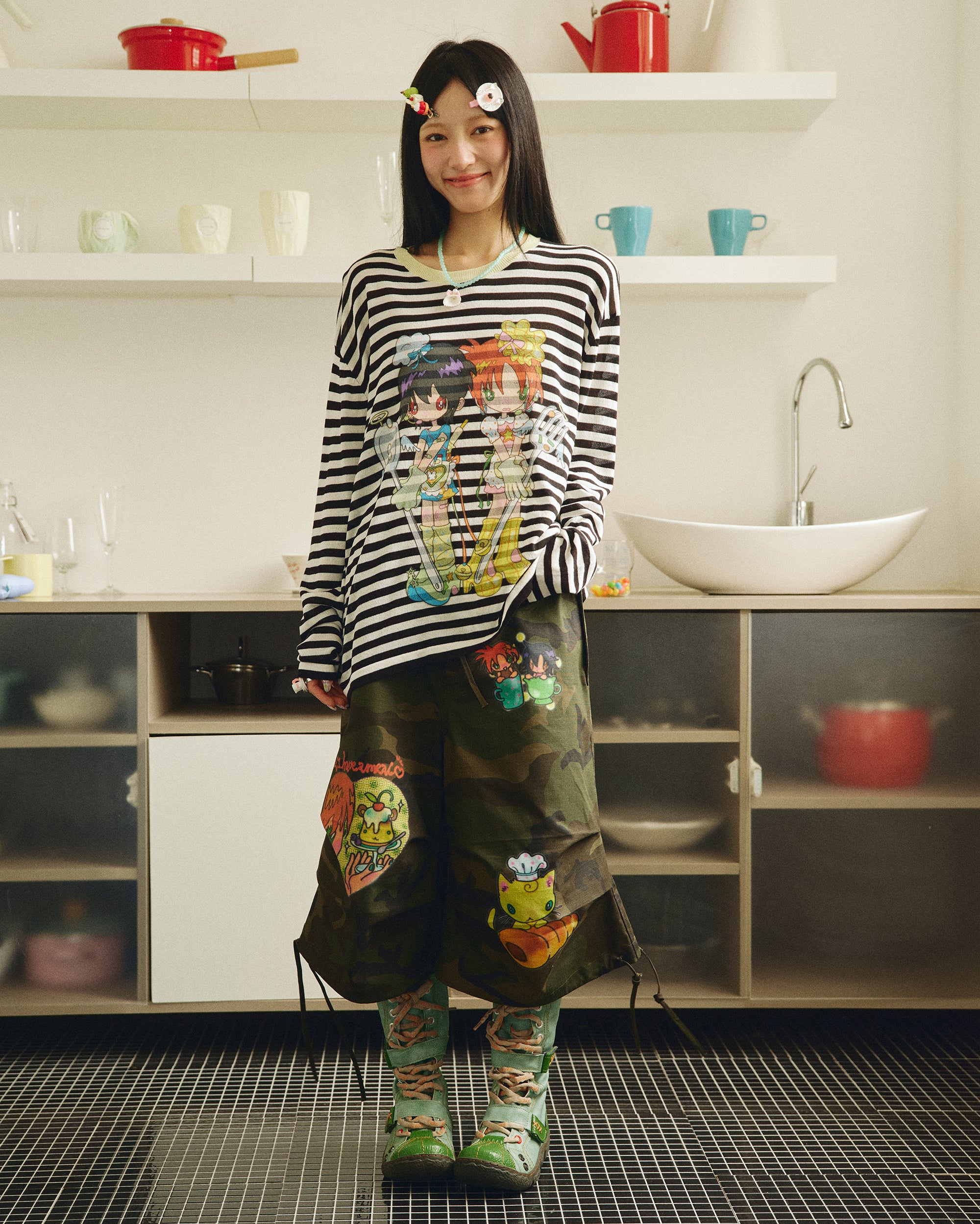 HAVEAMEAL x Sunonebird Retro Striped Illustrated Knit Pullover