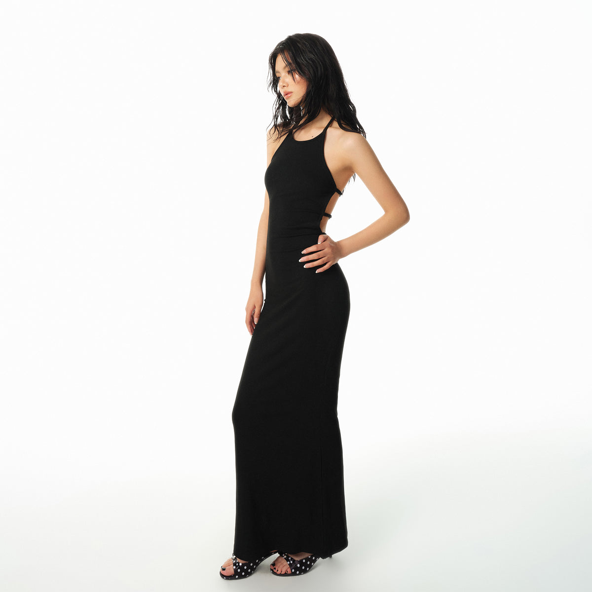 F1OS Open-Back Halter Neck Maxi Dress