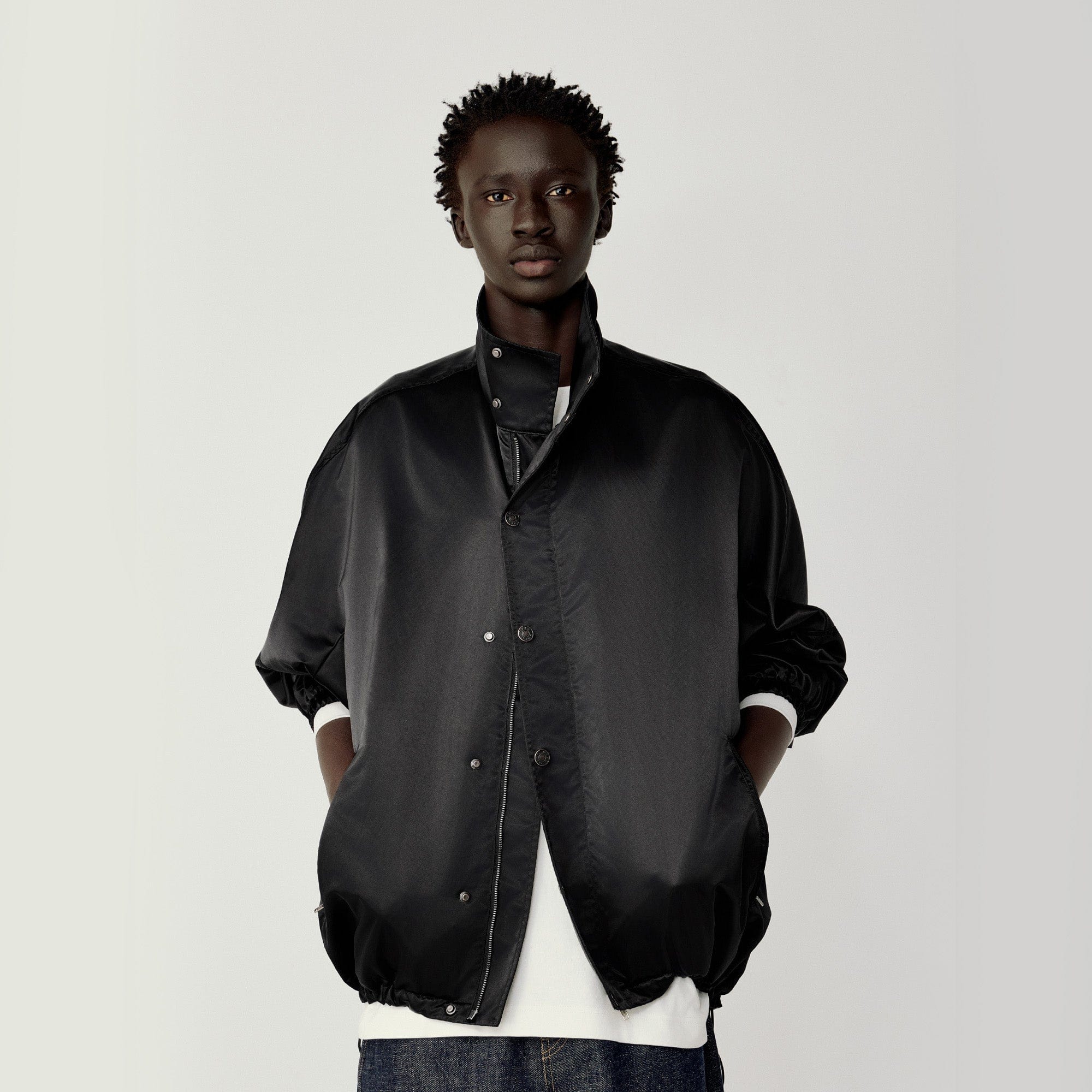 OPICLOTH Satin Batwing Drawstring Oversized Jacket, premium urban and streetwear designers apparel on PROJECTISR.com, OPICLOTH