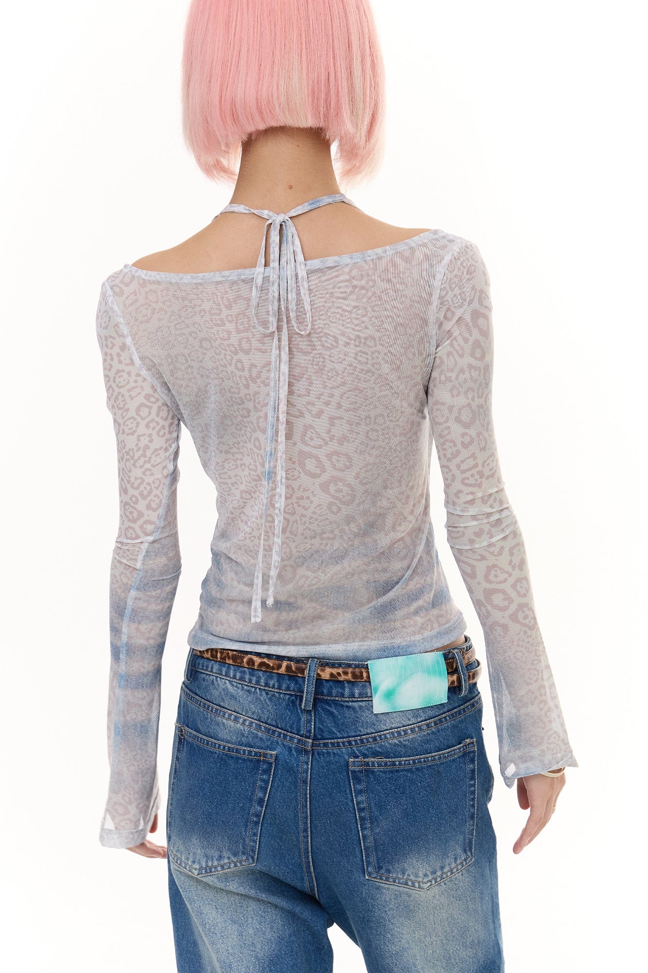 FAYCHUI Layered Leopard Mesh Long Sleeve Top