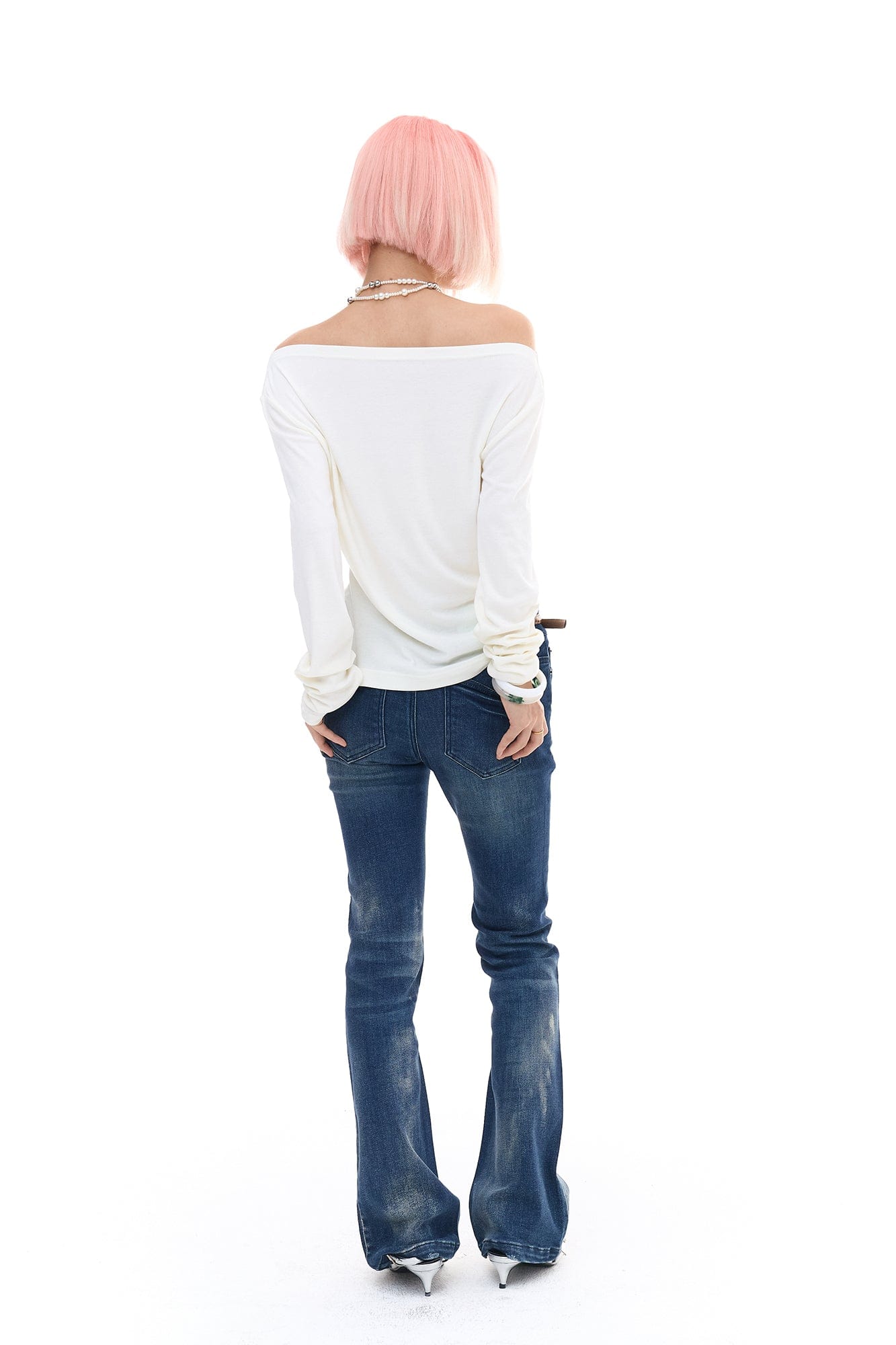 FAYCHUI Hip Pad Diamond Letter Jeans