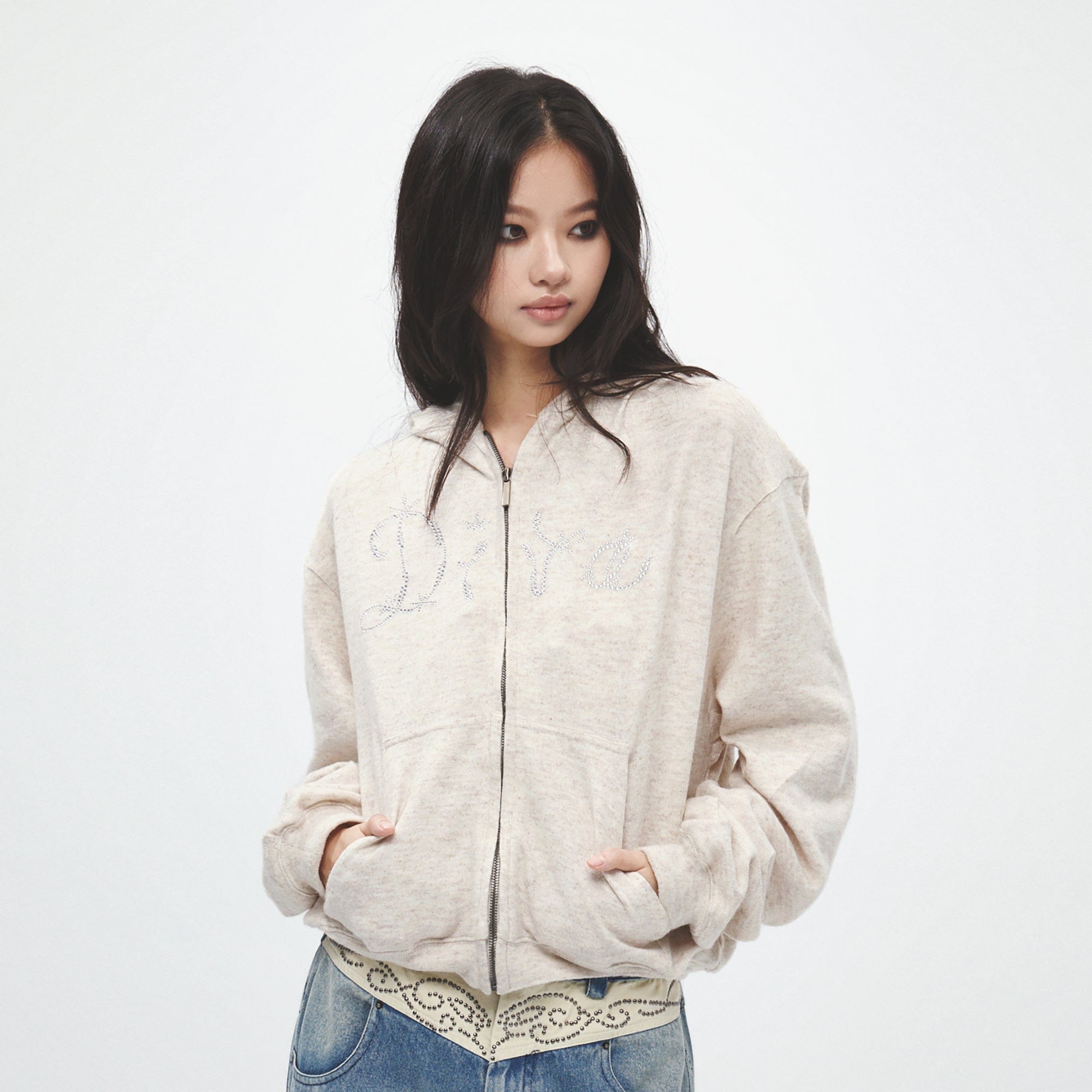 FAYCHUI Diamond Diva Wool-Blend Zip-Up Hoodie