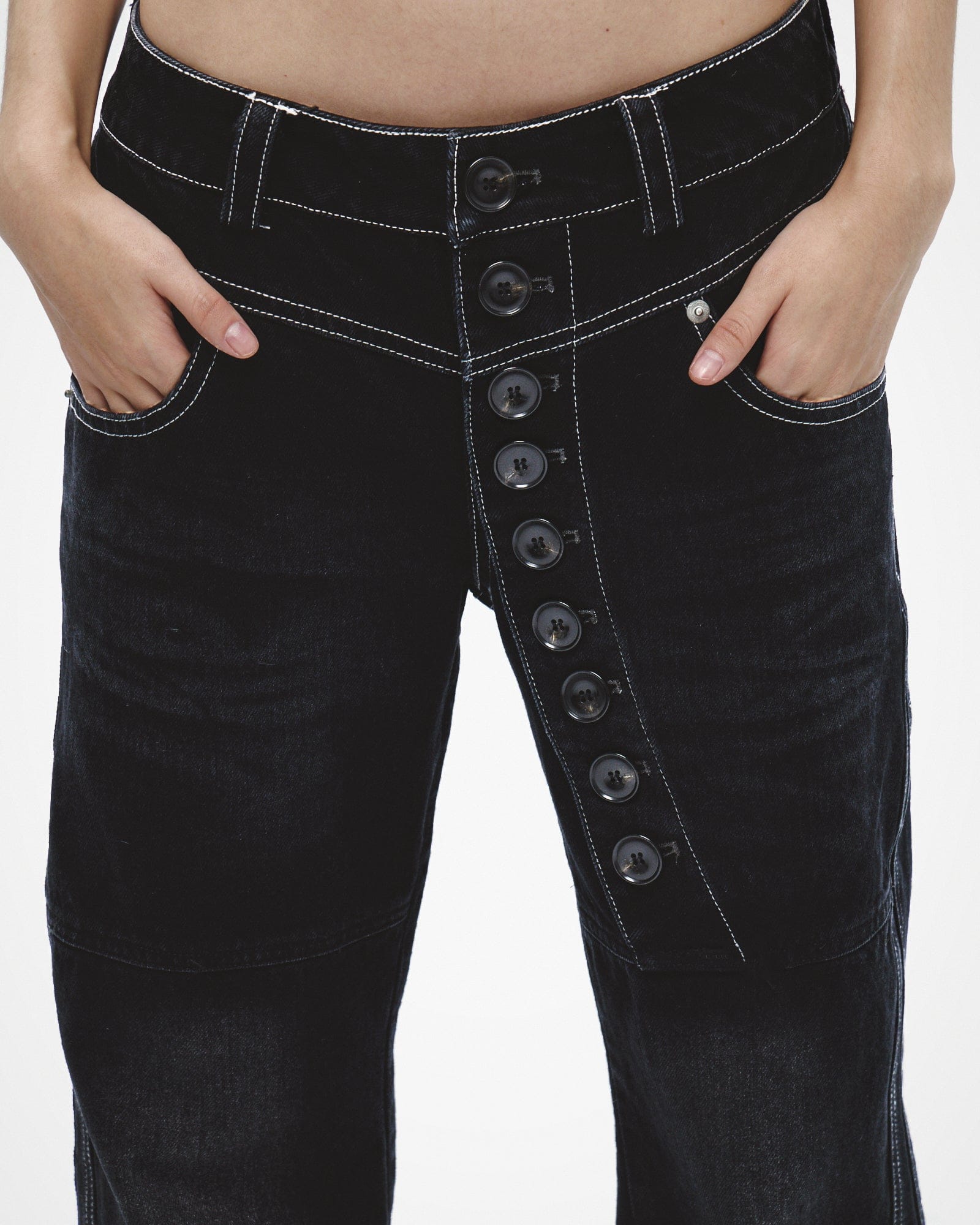 FAYCHUI Asymmetrical Button Fly Bootcut Jeans
