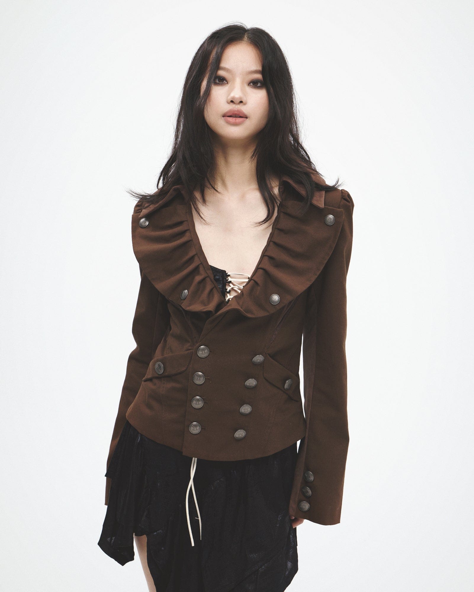 FAYCHUI Retro Pleated Ruffle Collar Jacket