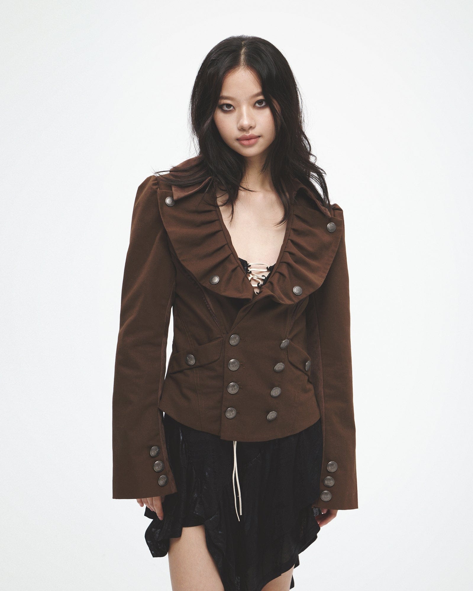 FAYCHUI Retro Pleated Ruffle Collar Jacket