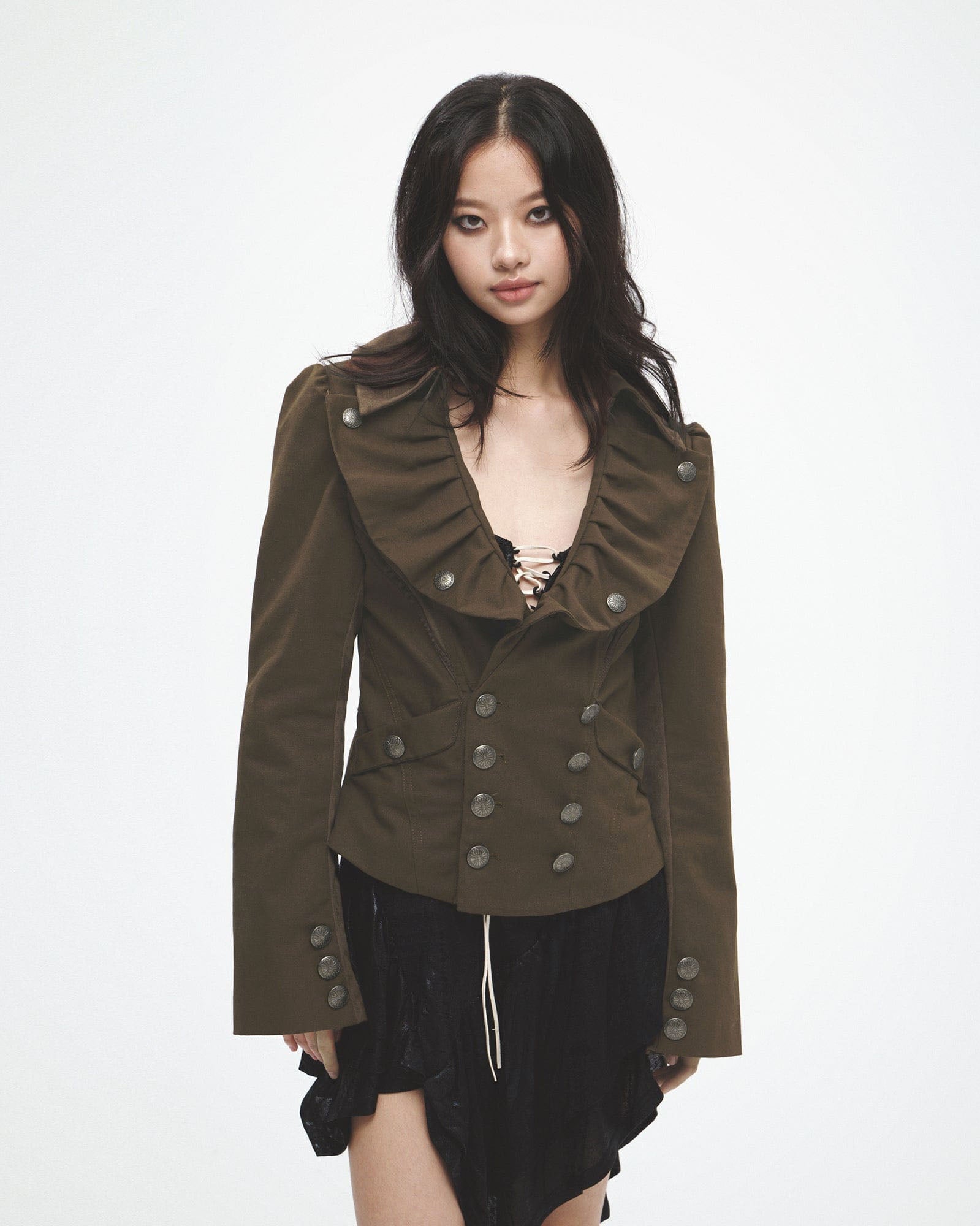 FAYCHUI Retro Pleated Ruffle Collar Jacket