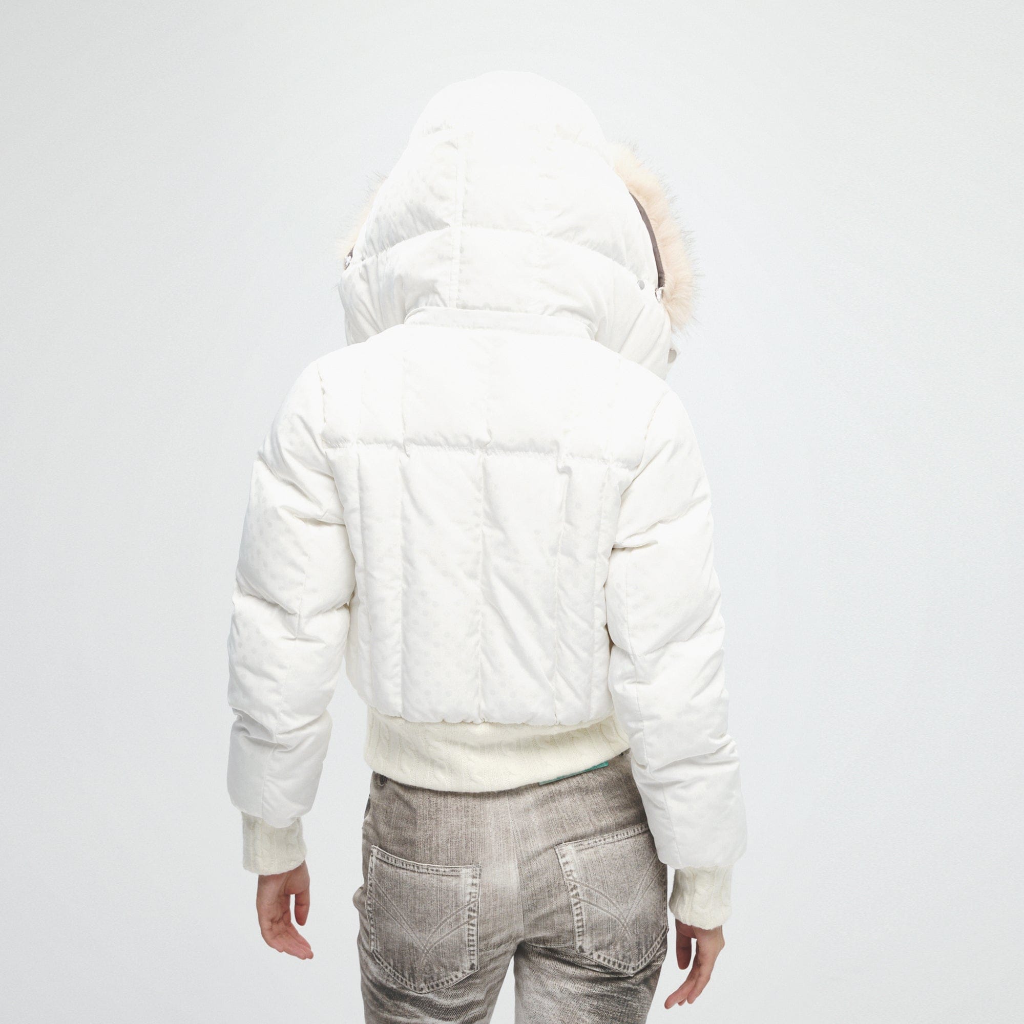 FAYCHUI Fur-Lined Hooded Polka Dot Duck Down Jacket