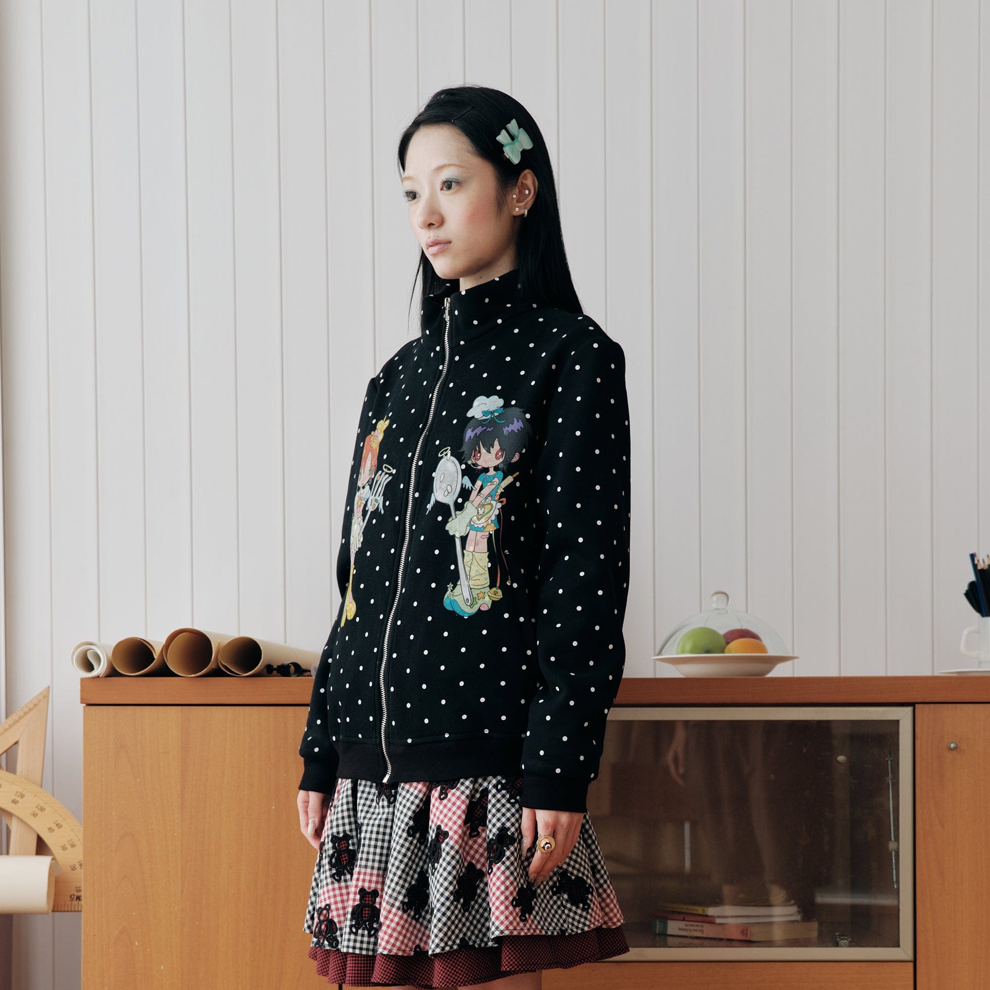HAVE A MEAL x Sunonebird Polka-Dot Illustrated Fleece Jacket